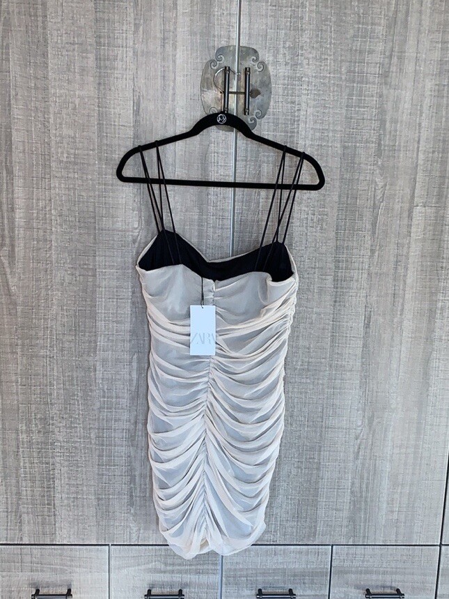 Zara Mesh Sleeveless Folds 3D Flower Mini Dress