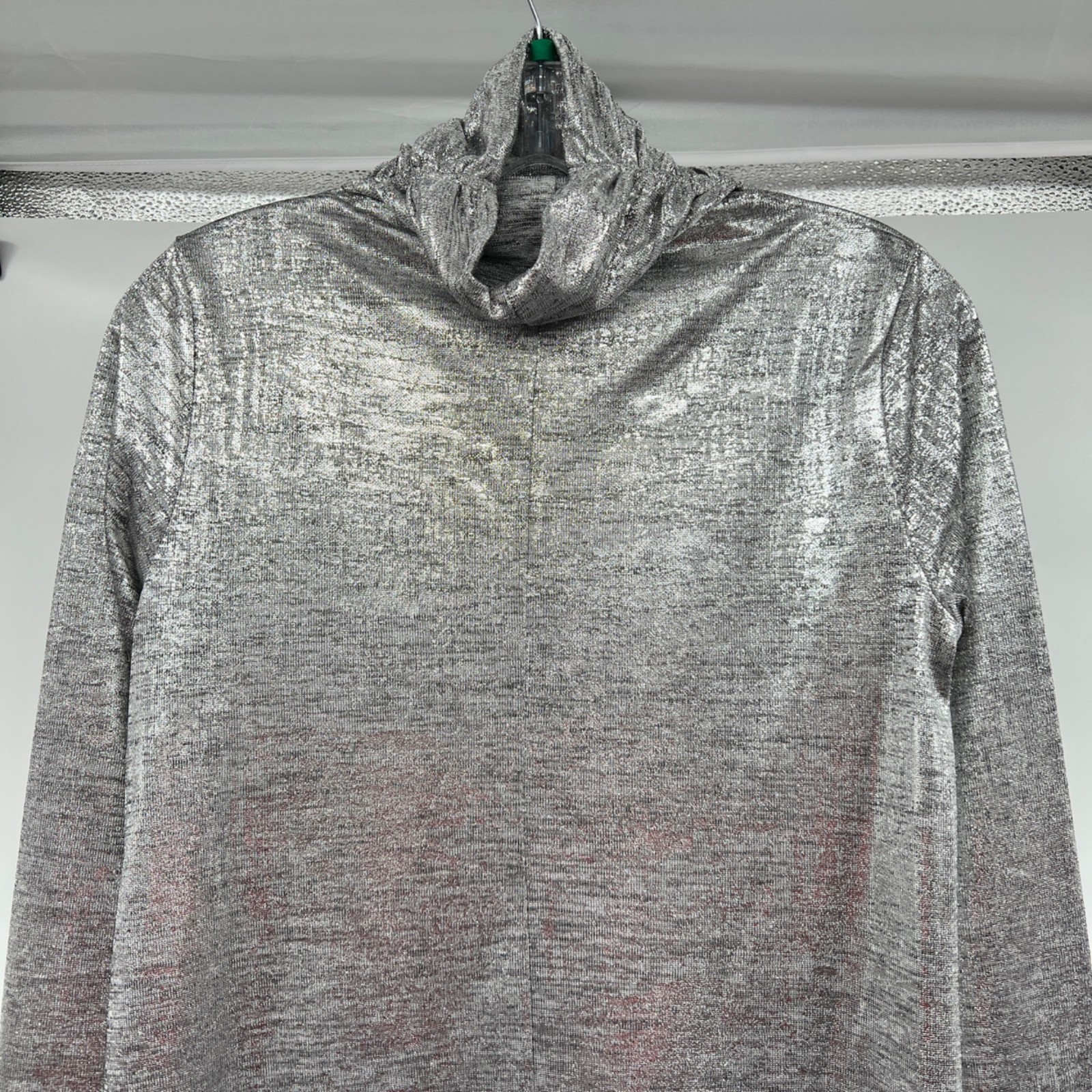 Fever Womens Silver Metallic Sheer Shift Dress Turtleneck Long Sleeve Small New