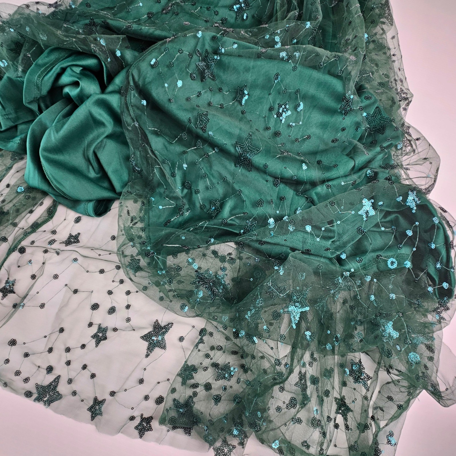 Celestial Green Sequin Star Constellation Whimsigoth Maxi Dress Fairycore Gown