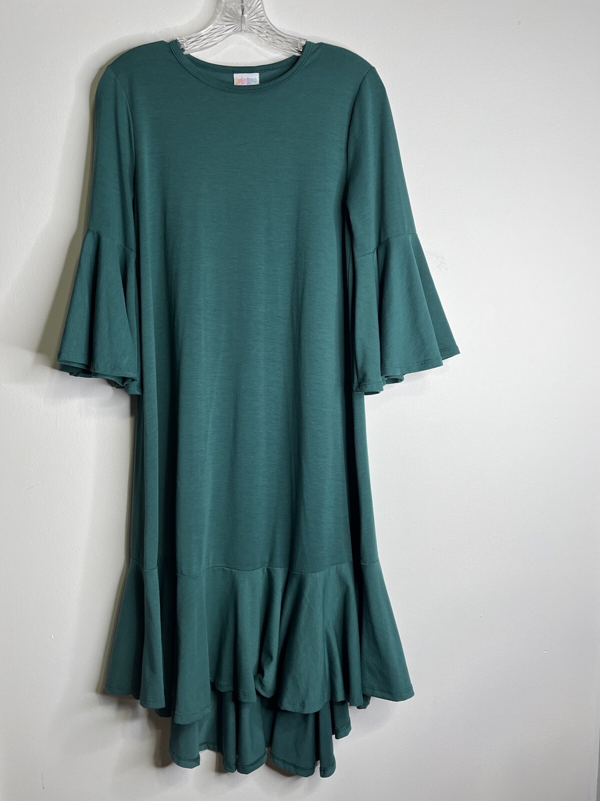 LuLaRoe Maurine Womens Casual Fit n Flare Dress Small 3/4 Bell Sleeve Teal Green