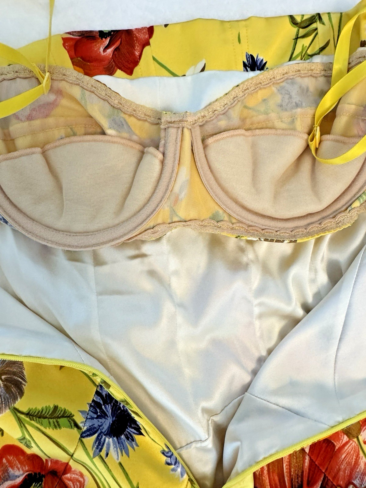Rare Vintage 1990s Dolce + Gabbana Yellow Silk Floral Stretch Corset Dress Gown
