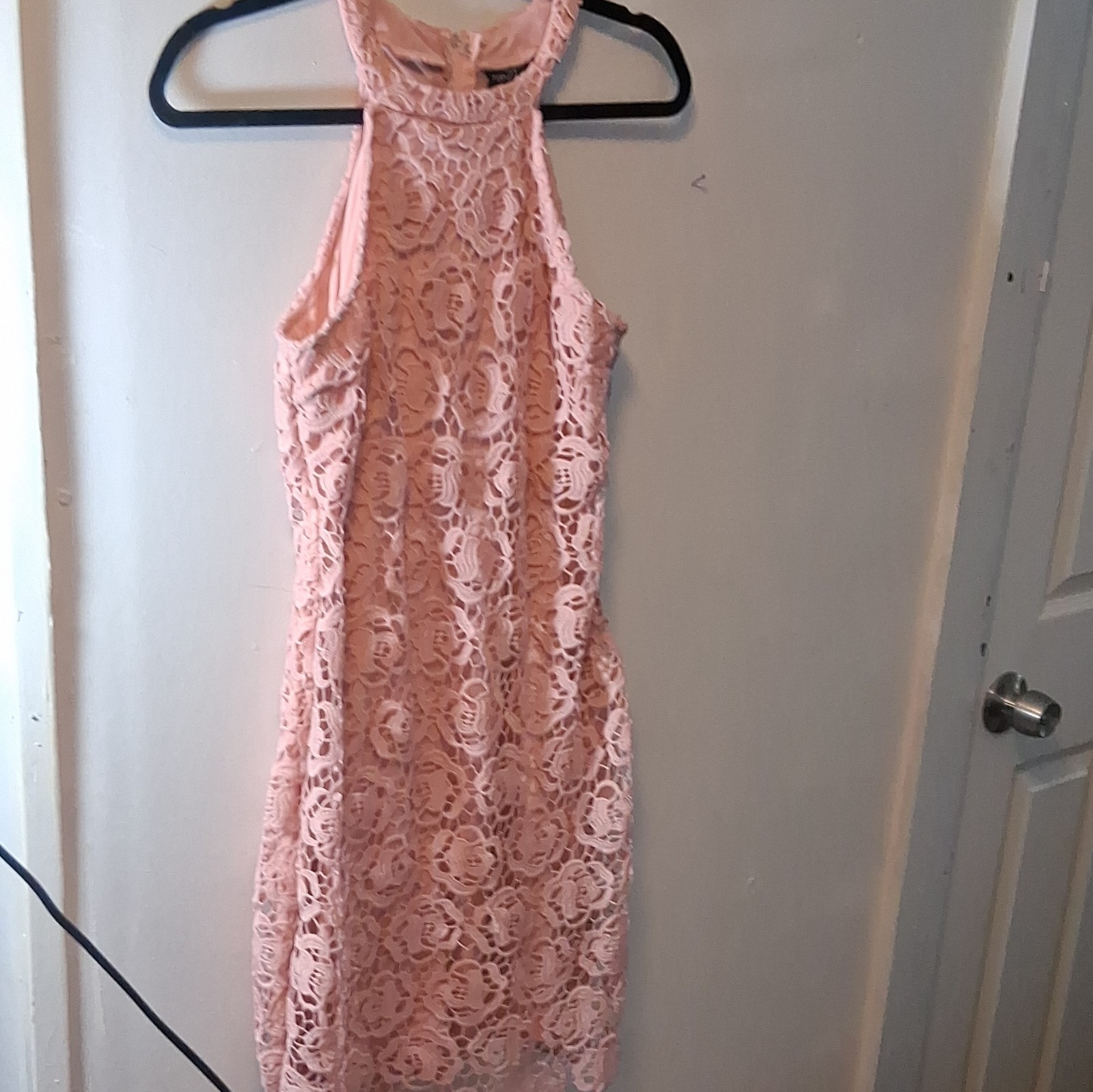 rue 21 Pink Floral Lace Pink Sleeveless Lined Zip Mini Dress Size L College