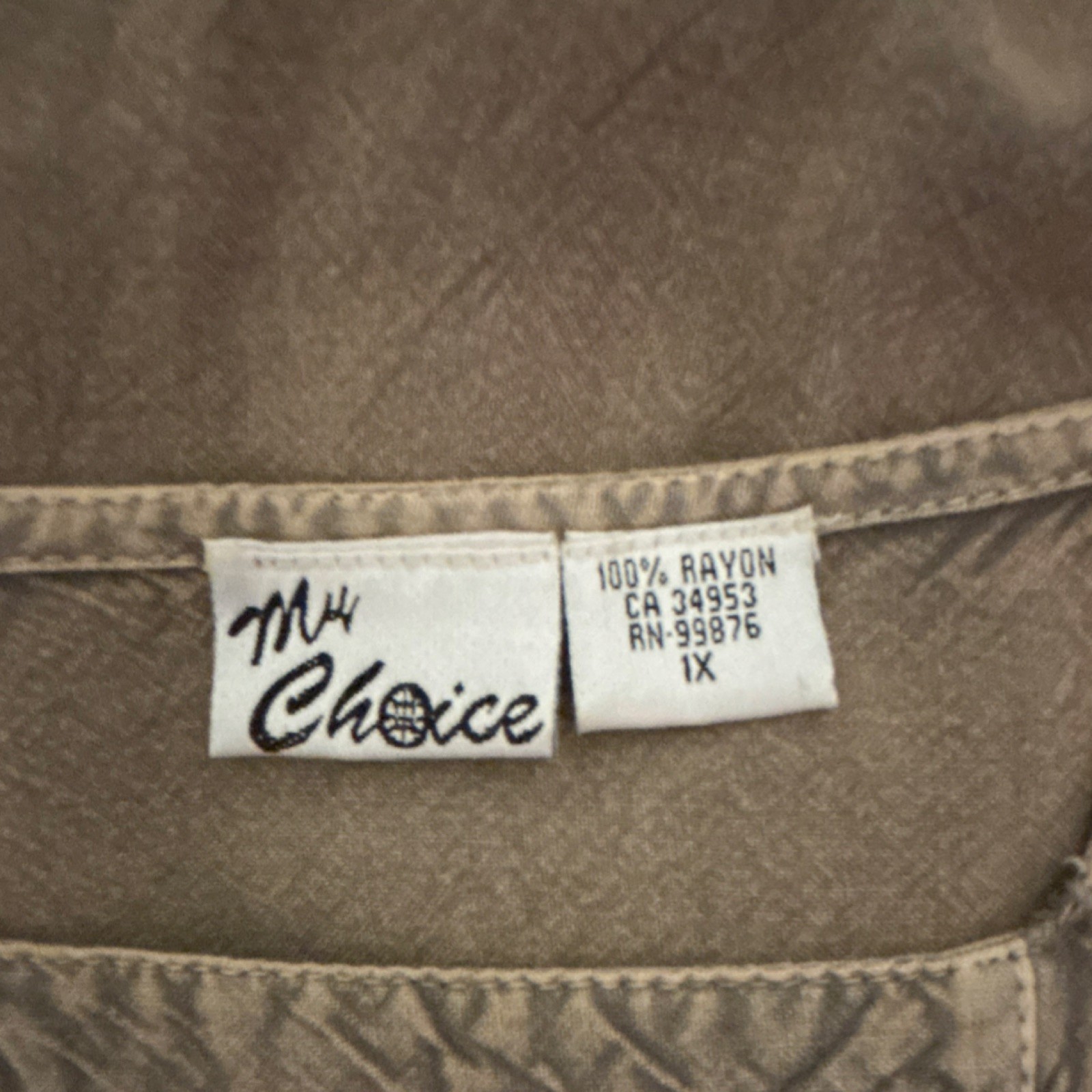 My Choice 1X Rayon Shift Dress Sleeveless Floral Beige Knee Square Neck