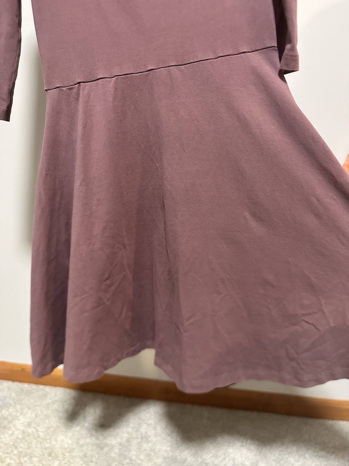 Pact Women’s Medium Mulberry 3/4 Sleeve Knit Dress Organic Cotton, Midi A Line