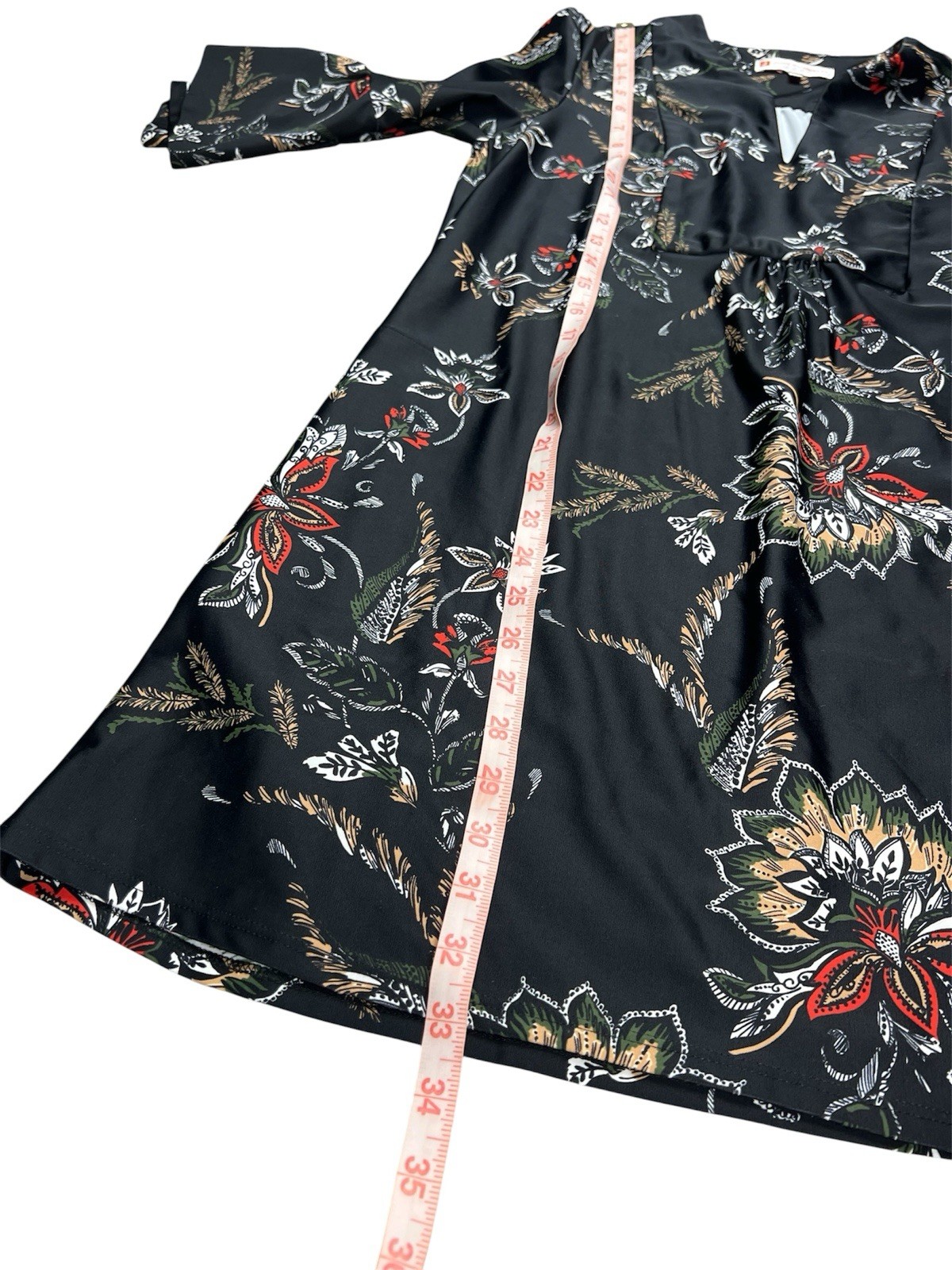 Jude Connally Shift Dress V-Neck 3/4 Bell Sleeve Floral Black Multicolor S