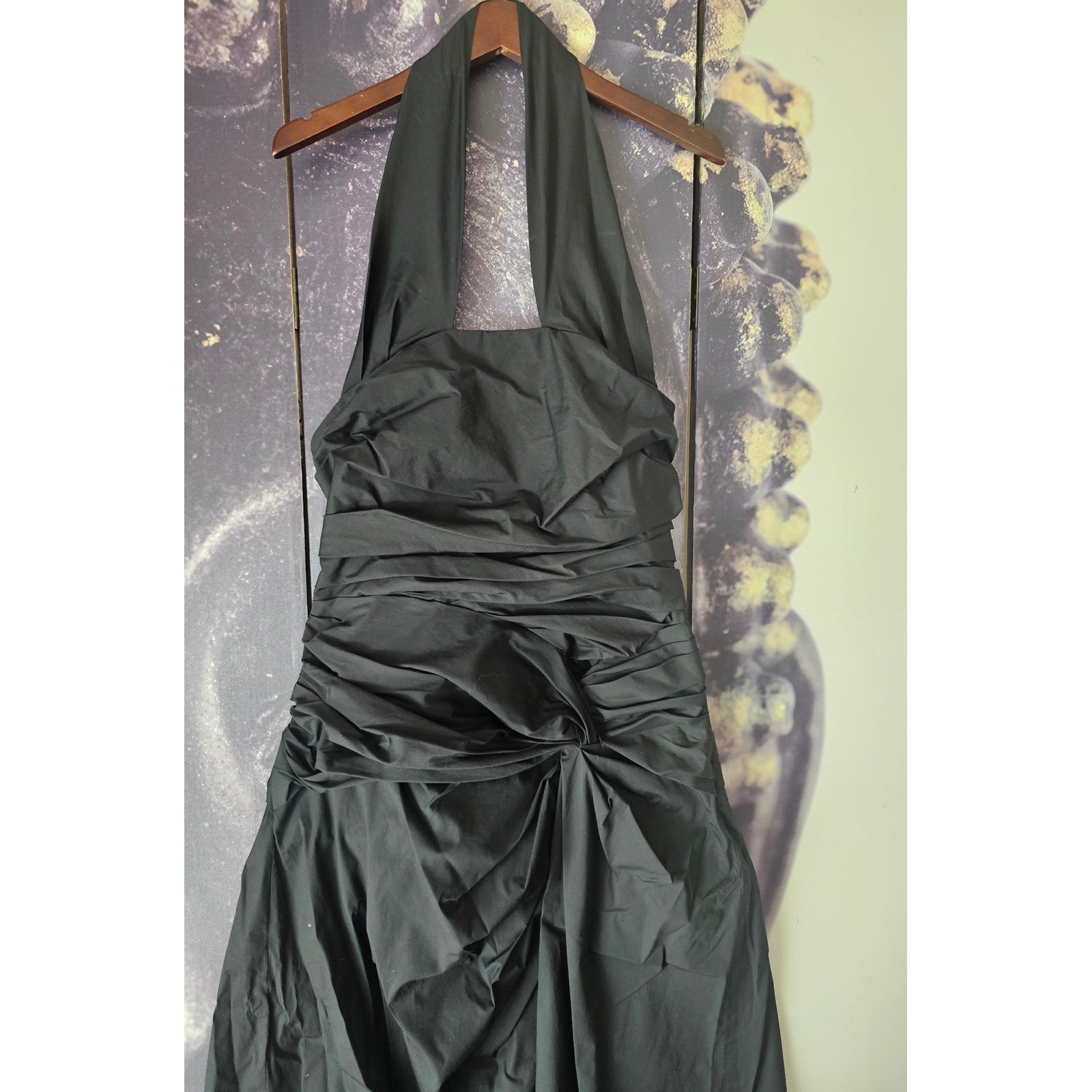 Carolina Herrera Black Halter Neck Midi Ruched Party Dress Size 10 TP01