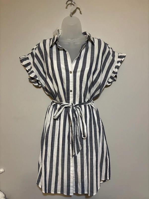 NWT Nautica Women’s Striped Button Front Shirt Dress with Belt Large