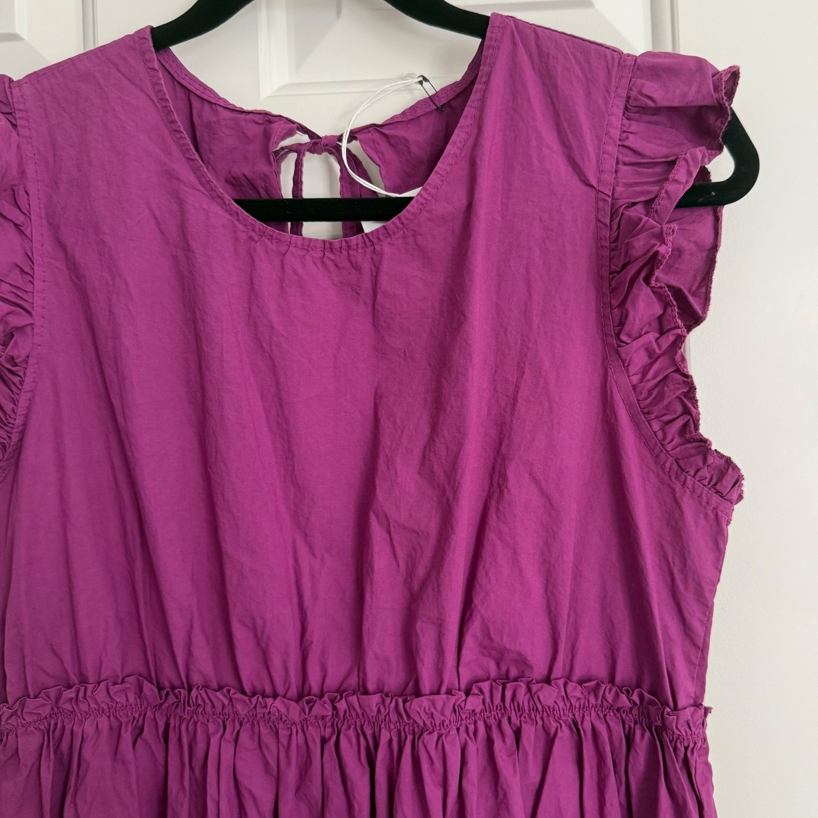 Adele Altman Italian Cotton Dress Size S/M Purple Ruffle Sleeve Tie Back NWT