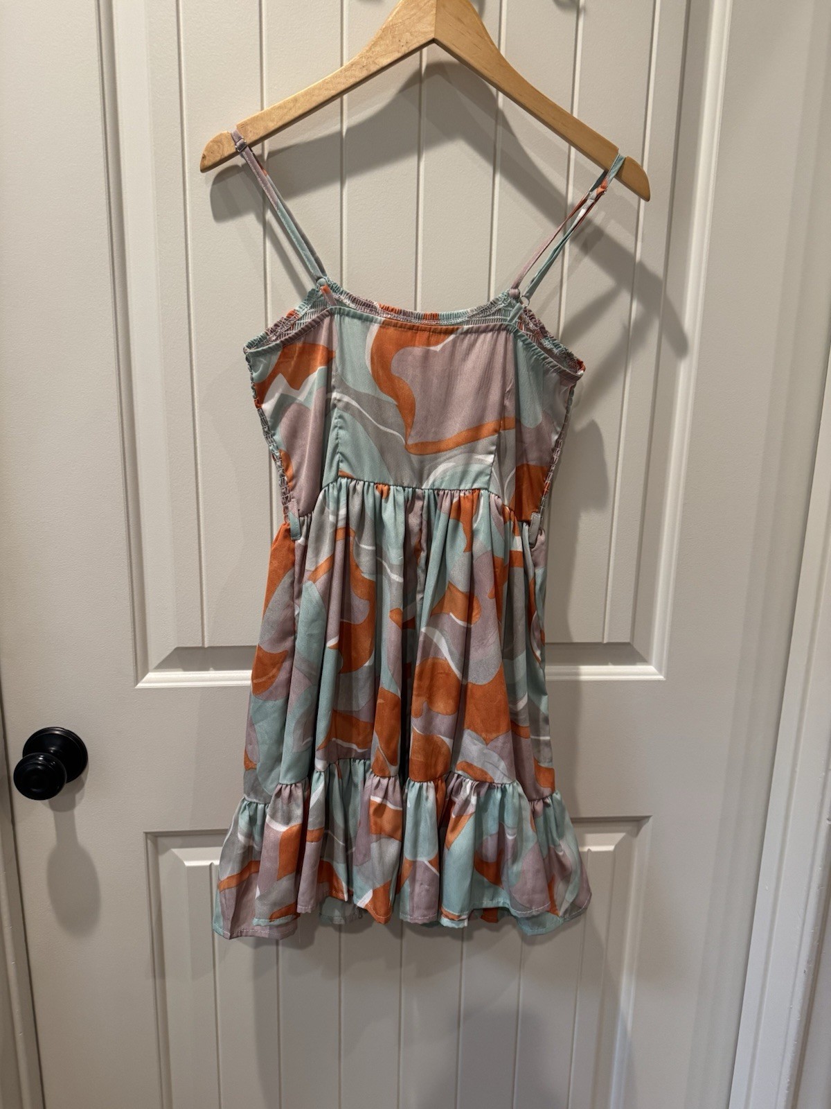 SHEIN Multicolor Abstract Print Shirred Bodice Cami Mini Dress Women’s Size M