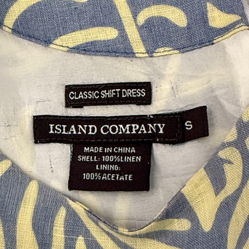 Island Company classic shift mini sleeveless dove gray blue leaf print dress