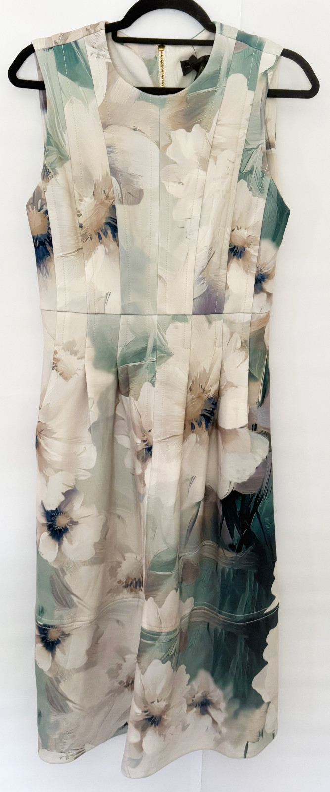 NWT Gorgeous Donna Karan NY Sleeveless Watercolor Midi Dress, Laurel, 8, $169