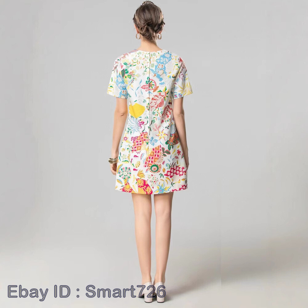 Occident Runway New Beaded Women’s Loose Short Sleeve Printed Midi Dress A-line