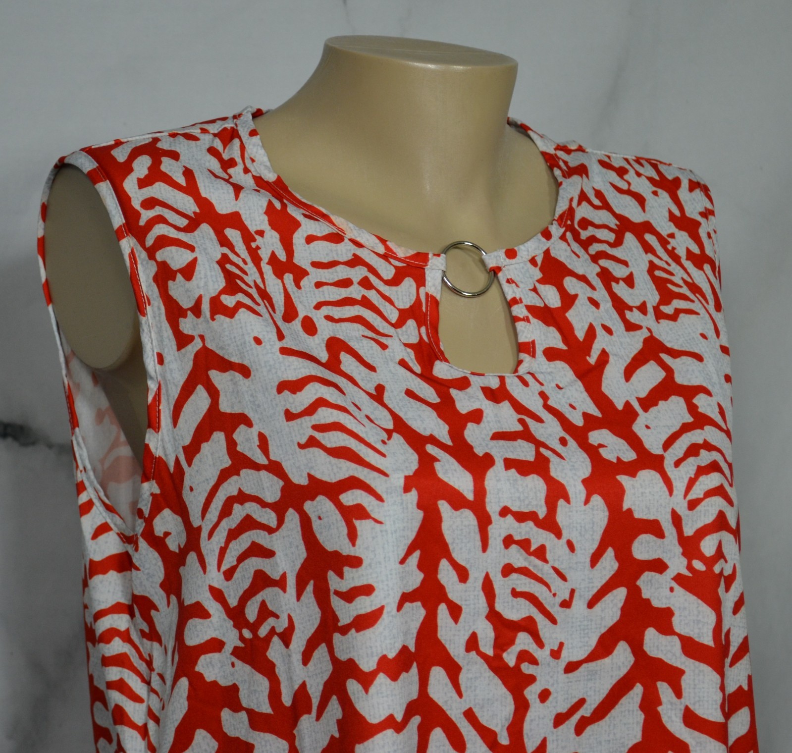 EMVIE’S FASHIONS Red-Orange White Gray Patterned Sleeveless A Line Dress XL