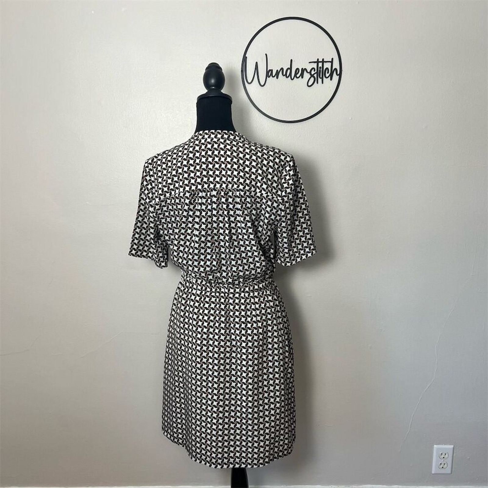 Johnston & Murphy Geometric Print Dress Size S Brown Casual, Elastic Waist