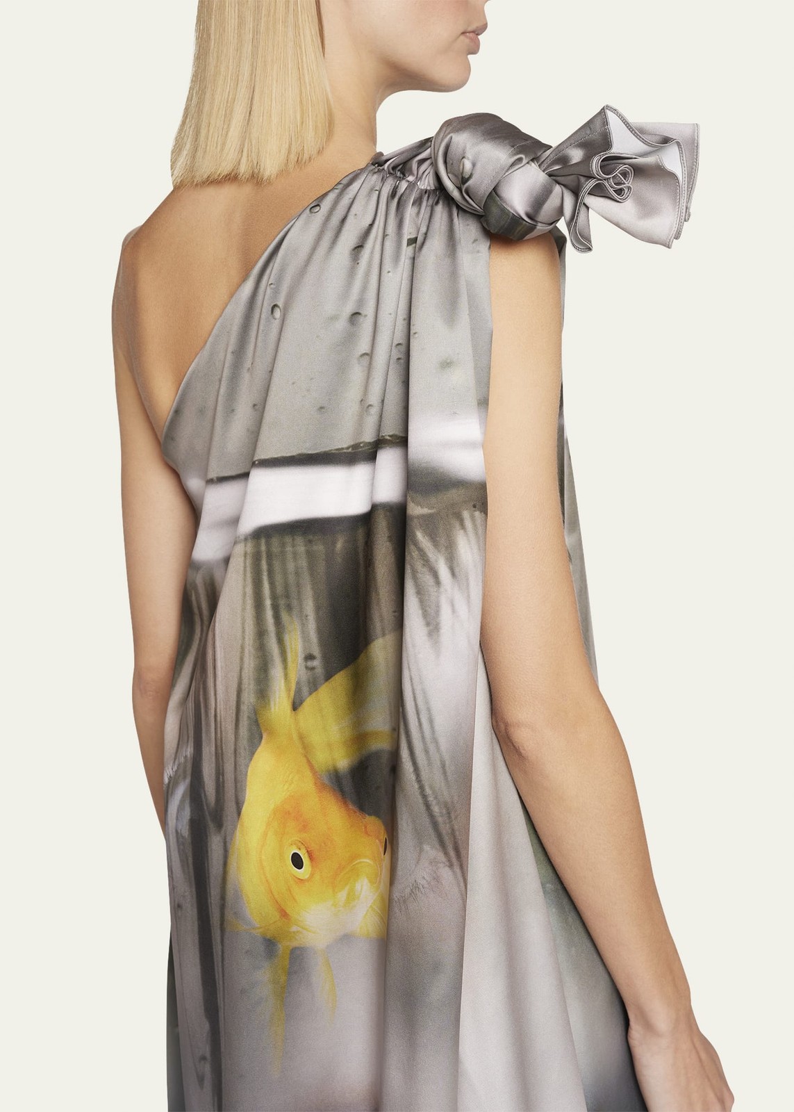 JW ANDERSON Spring 2023 Goldfish Digital Print One-Shoulder Mini Sack Dress XS
