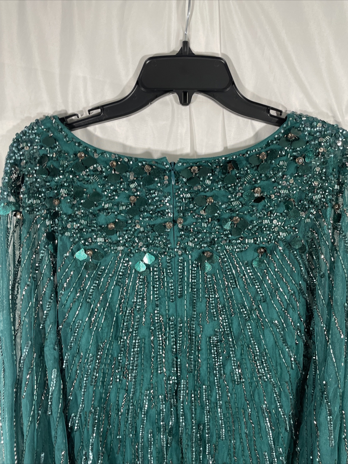 NEW Adrianna Papell Beaded Sequin Mesh Kaftan Dress Dark Jade [SZ Small ] #G809