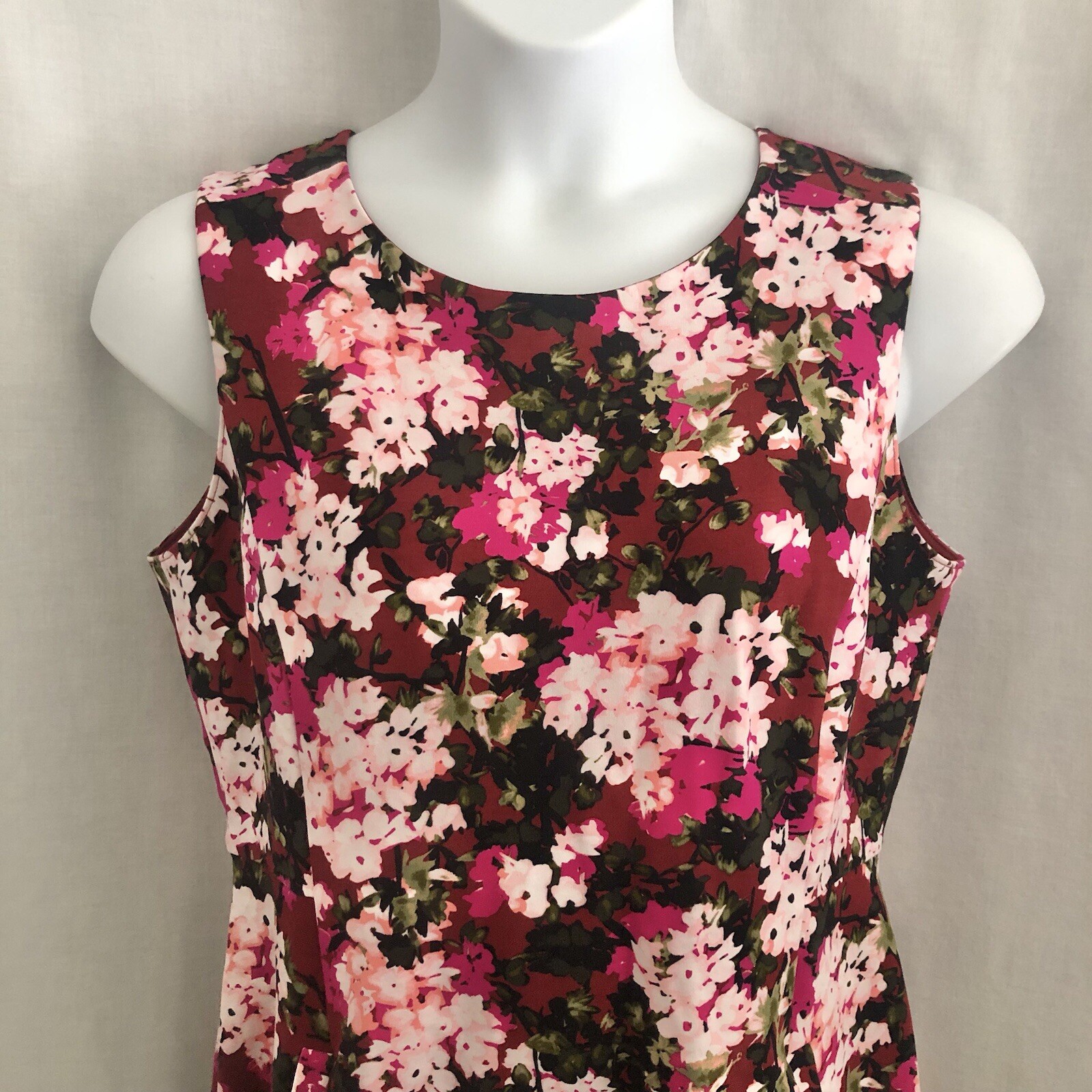 Lands End Floral Sleeveless Sheath Shift Dress Size 14P Rayon Stretch