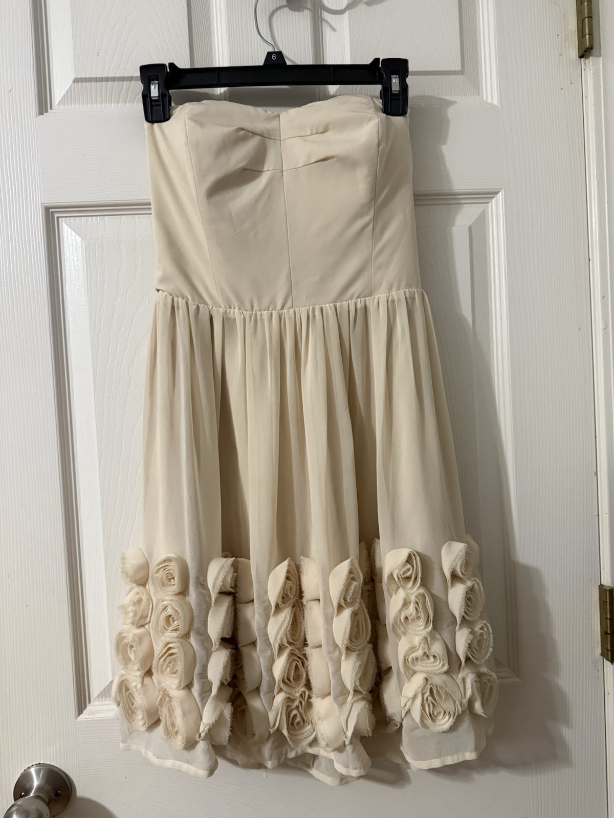 Light Beige Strapless Above Knee Dress With Petals Around The Bottom Size Small