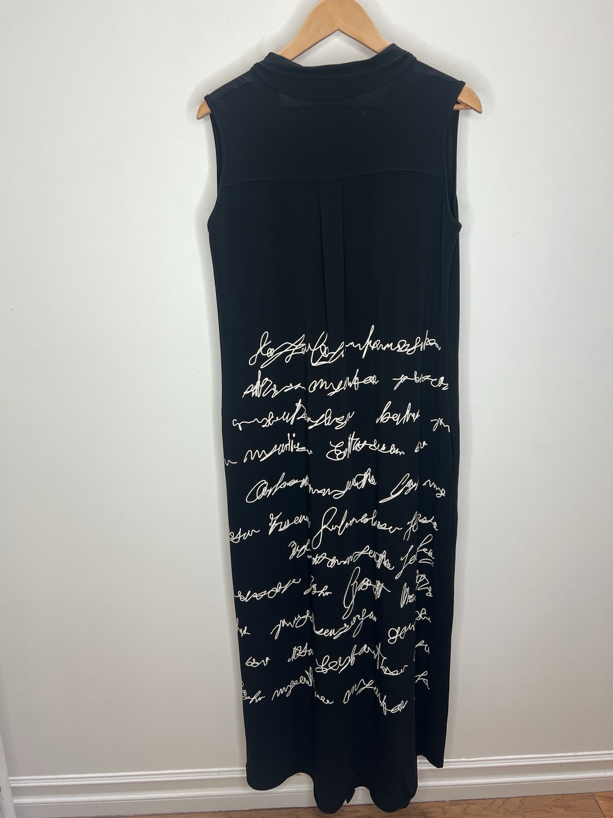 Luukaa Maxi Dress Sz L EU 40 Black Scribbles Artsy Sleeveless Button Down