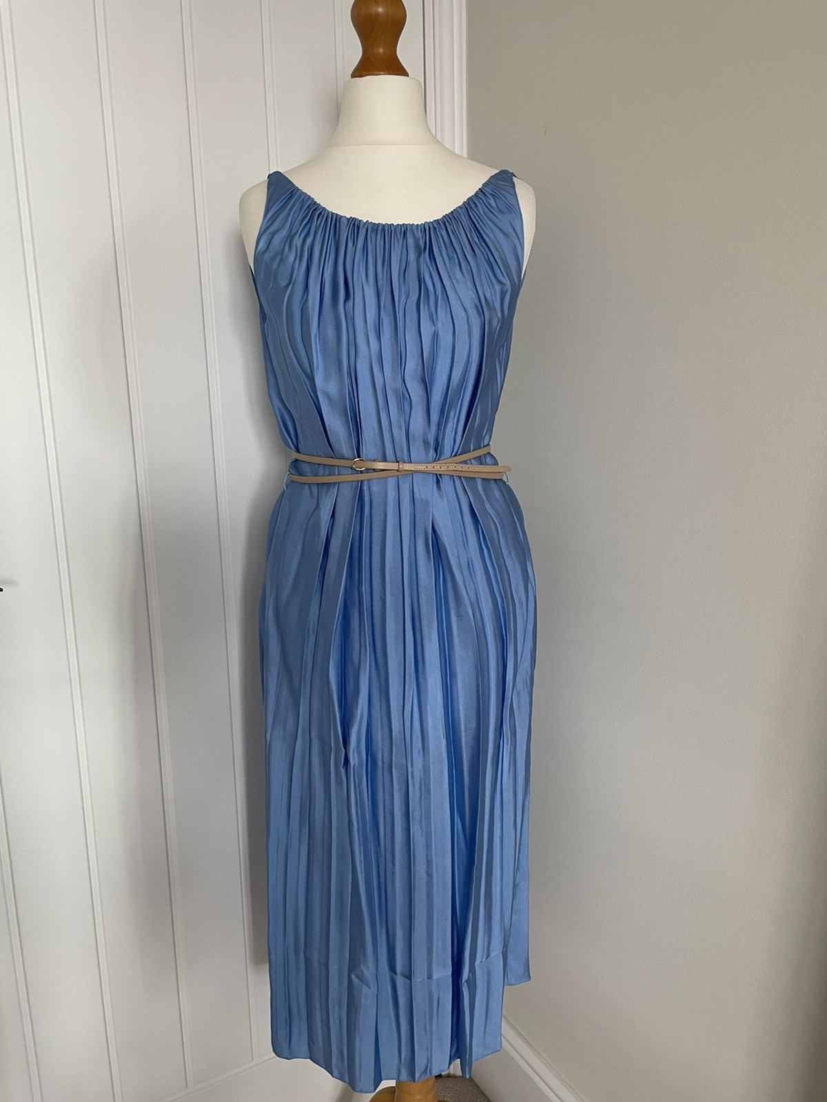 NINA RICCI PLISSE PLEATED DRESS in BLUE SILK BLEND – FR34 / UK 6 – WEDDING GUEST