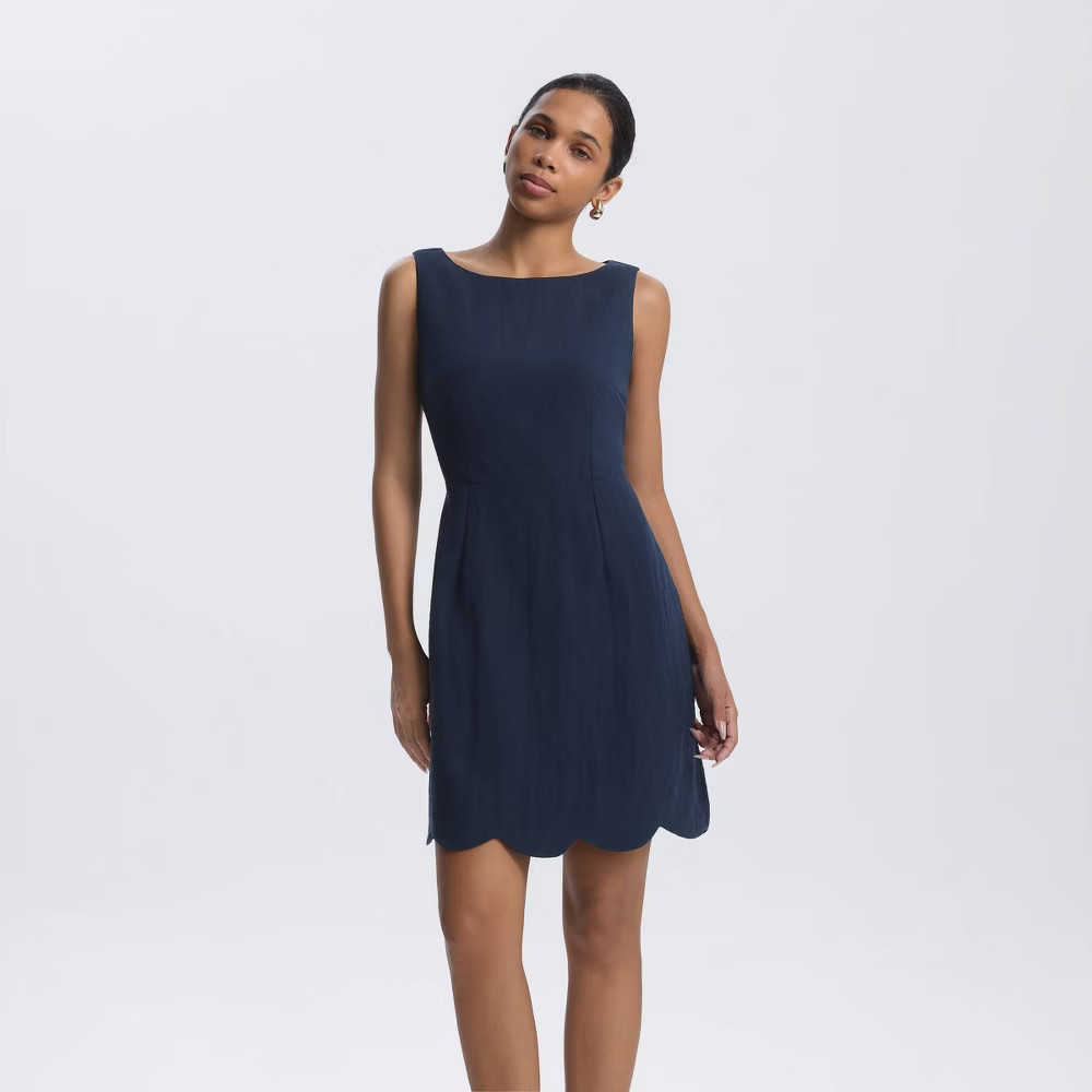 Women Open Back Scalloped Mini Shift Dress – A New Day Navy