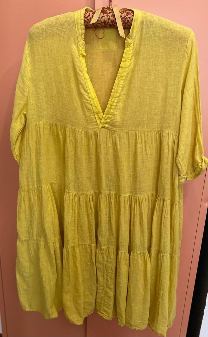 Lightweight 100% linen women’s summer dress, sunflower yellow, made in Italy