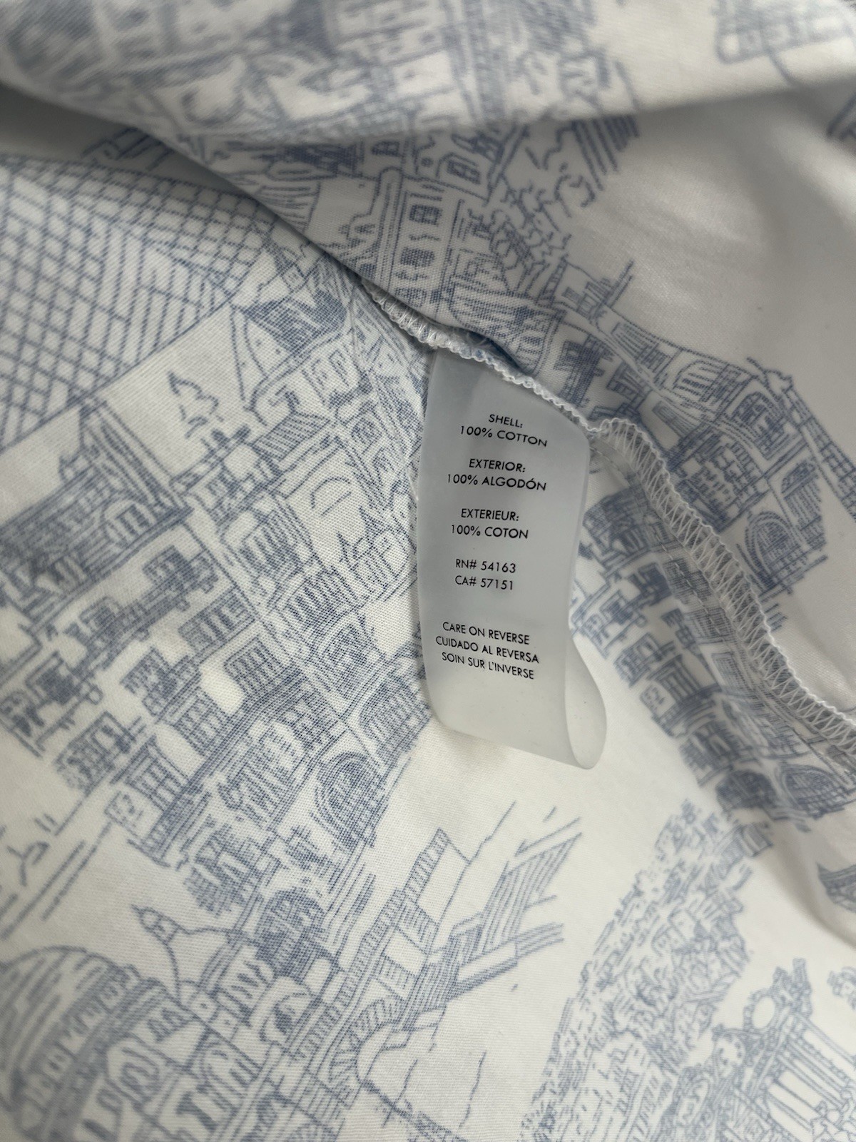 Karl Lagerfeld Paris White/Blue Toile Belted Shirt Dress Pockets 3/4 Sz 4