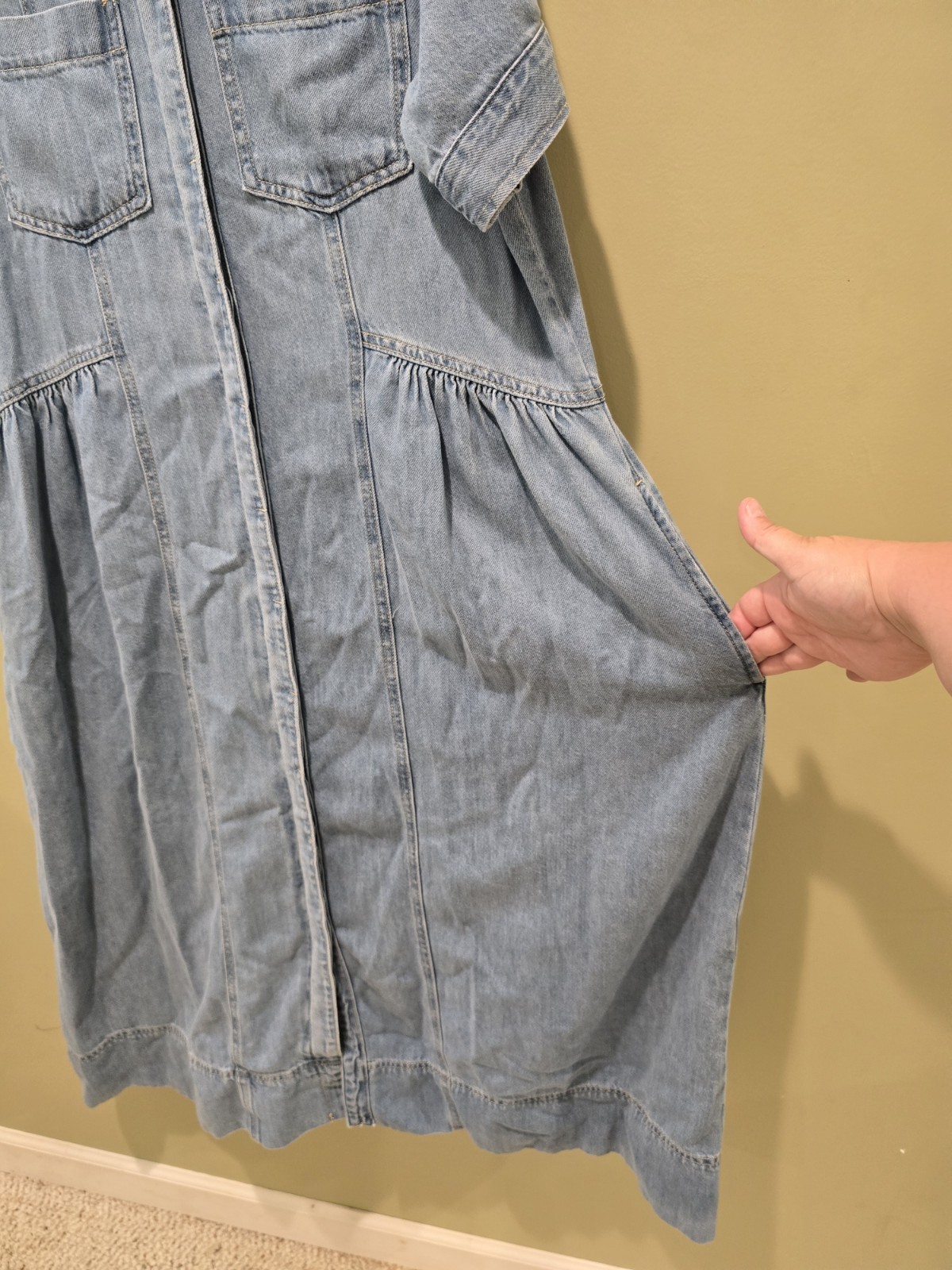 Maye The Label Montana Light Wash Denim Midi Shirt Dress Size Medium