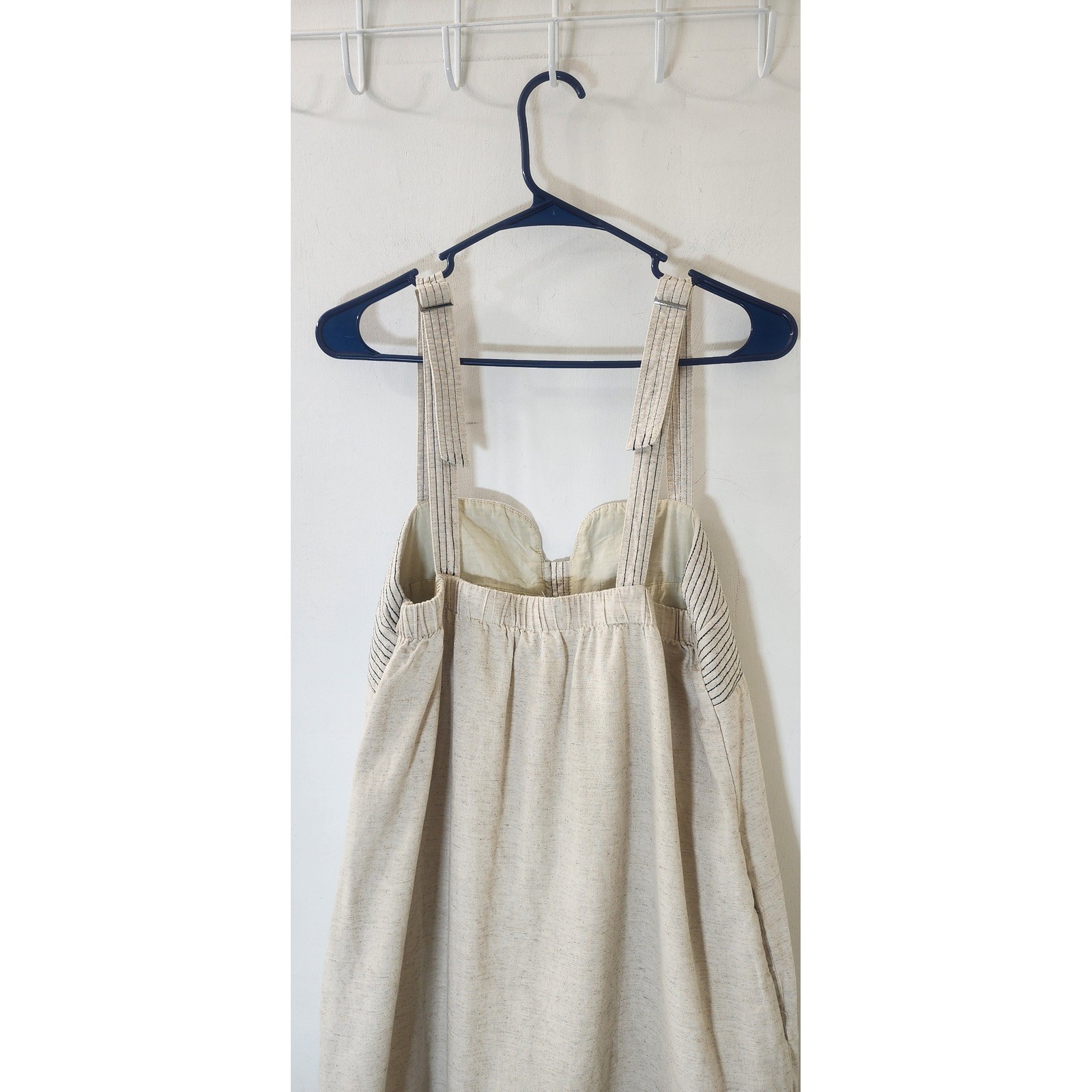 Strut & Bolt Beige Circle Fringe Hem Midi Dress Striped Straps Pockets Size M