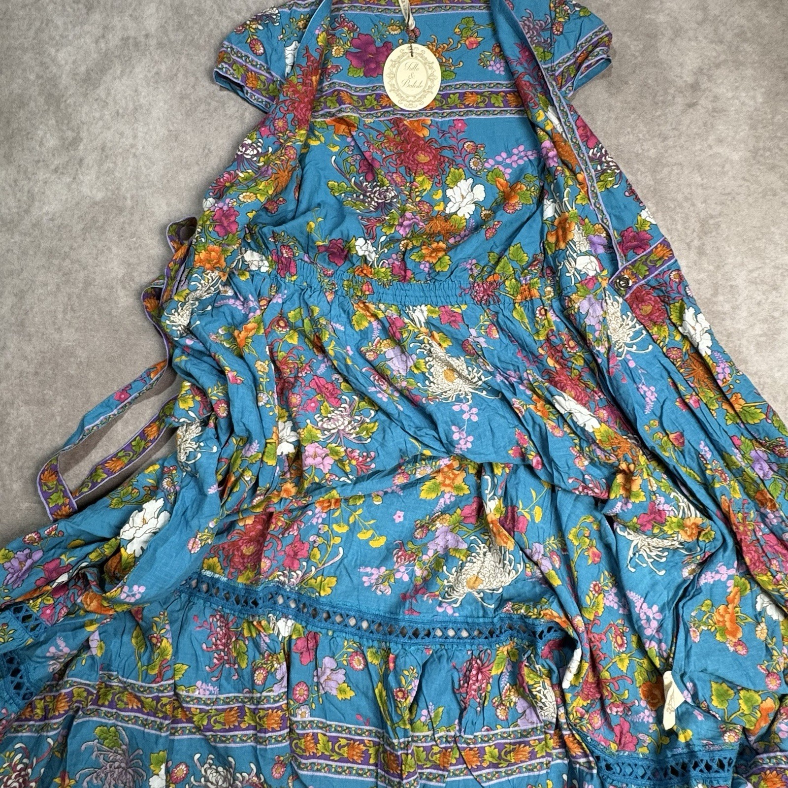 NWT Tulle & Batiste LOLA WRAP MAXI DRESS BLUE JEWEL Size XS Fairy Boho Floral