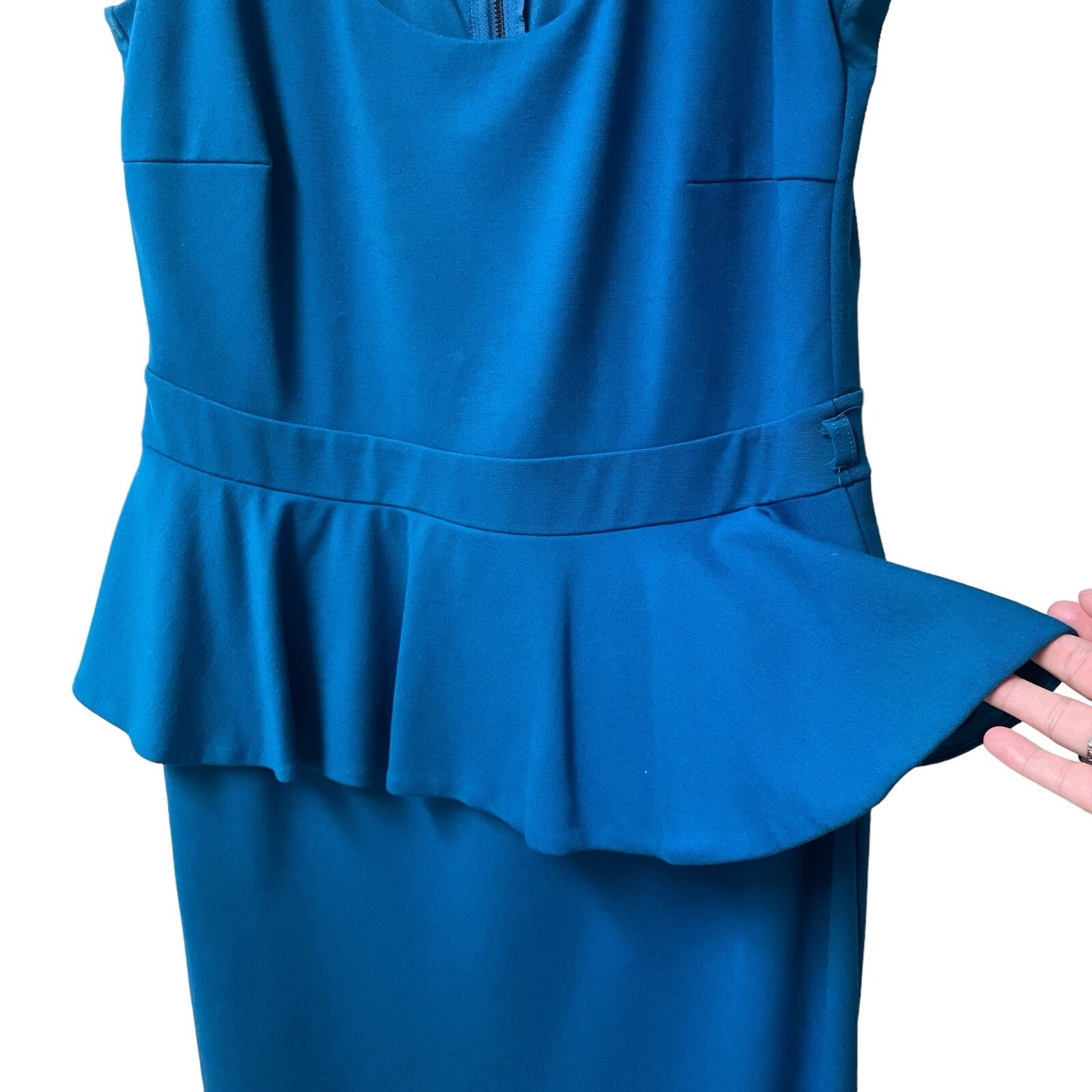 City Chic Trendy Teal Blue Sleeveless Scoop Neck Peplum Bodycon Dress Size 14