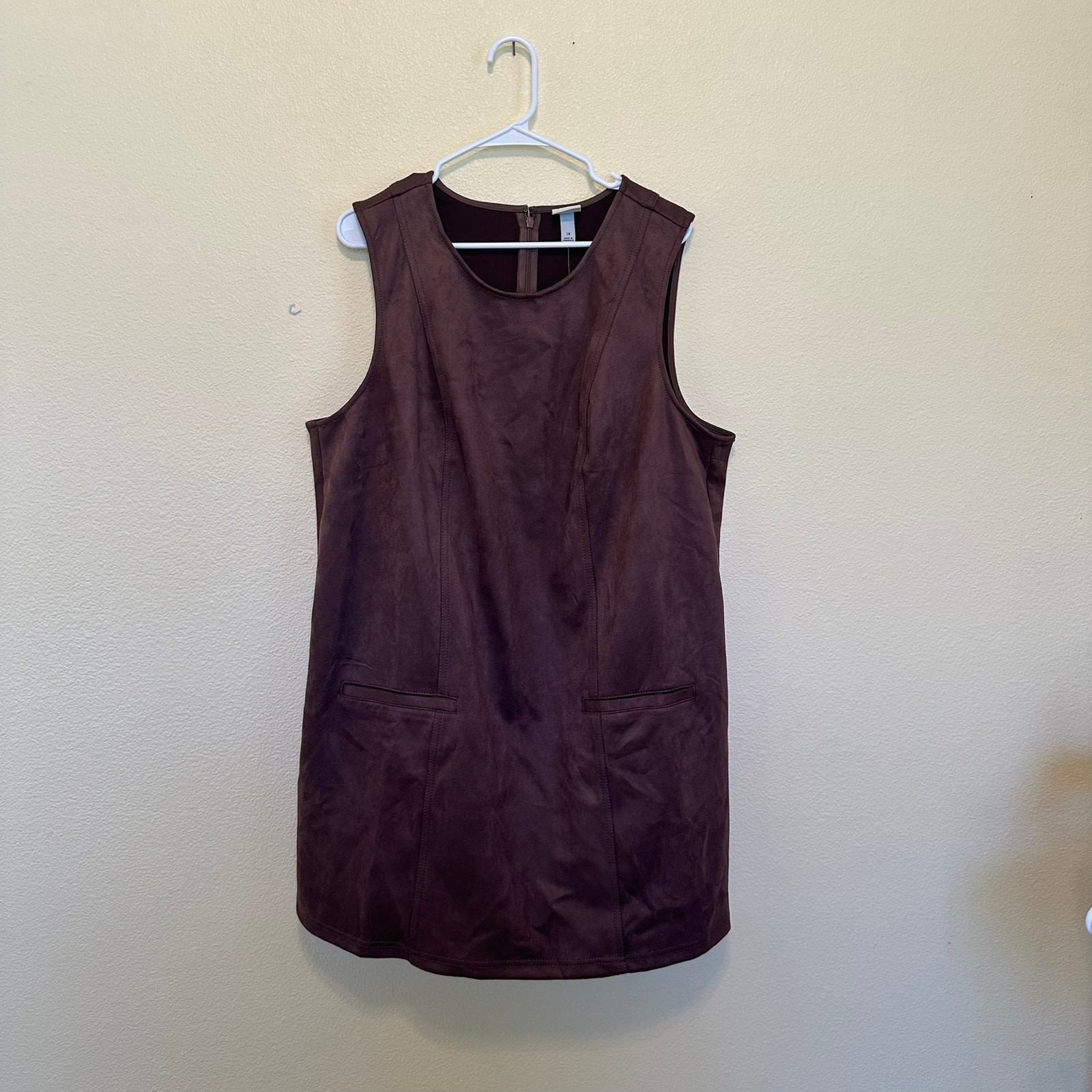A New Day Brown Faux Suede Shift Dress Women’s Size 18 Sleeveless Pockets NWT