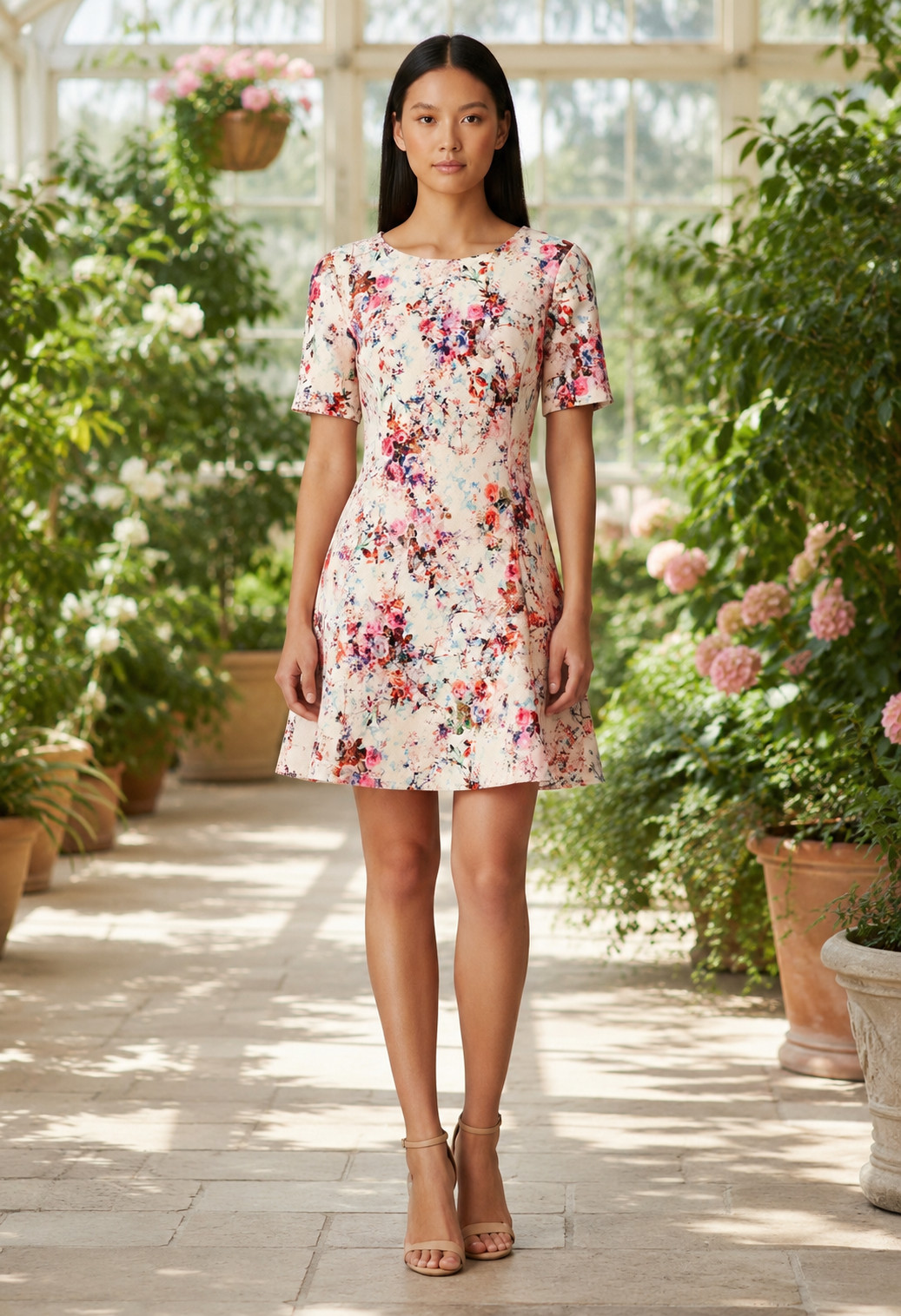WAREHOUSE Floral Dress 10 Cream Wedding Guest Races Party Summer Graduation New