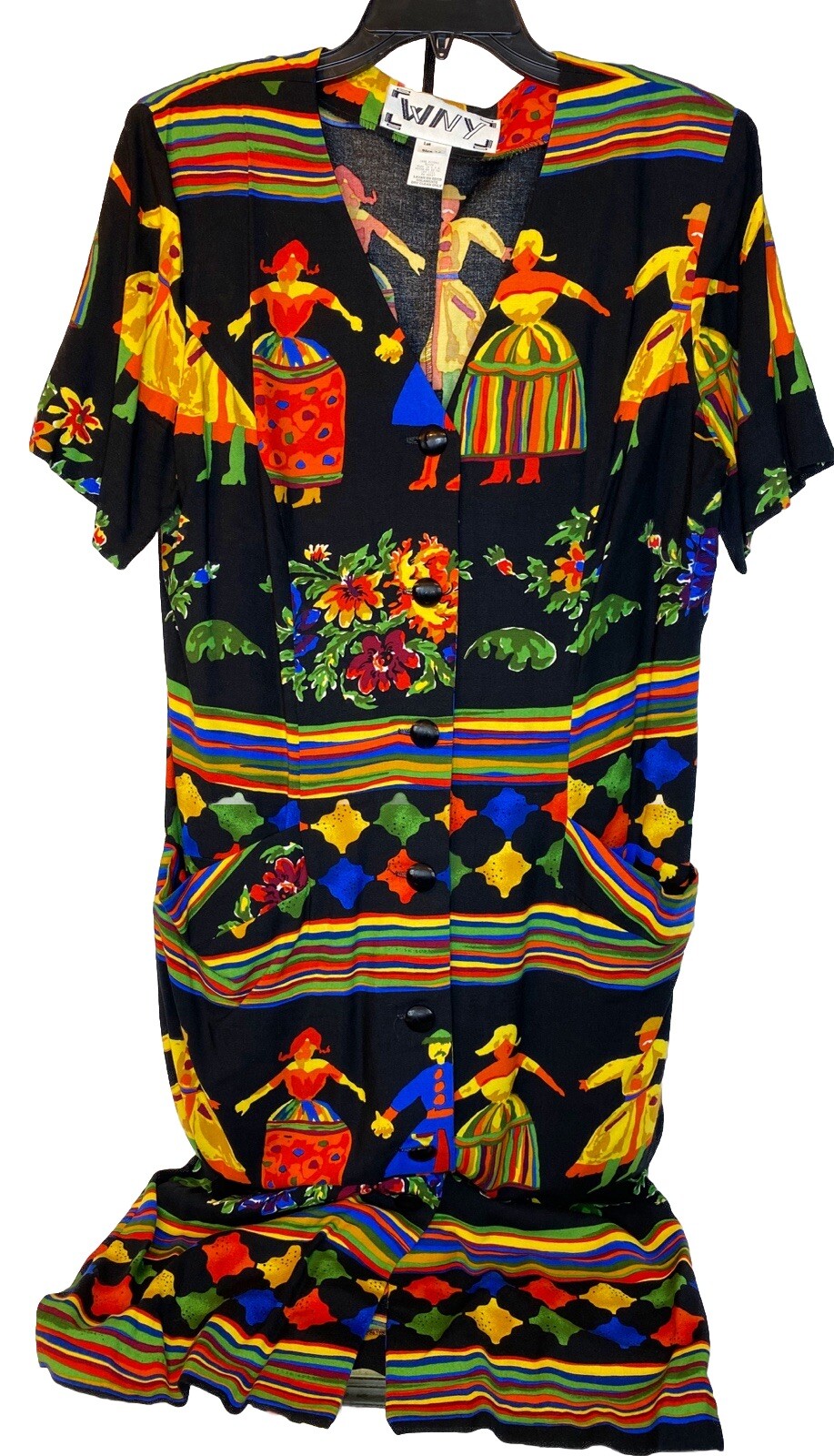 VTG WYN DRESS WOMEN SZ 14 MULTI-COLOR LADY FLORAL PRINT HIP HOP MAXI