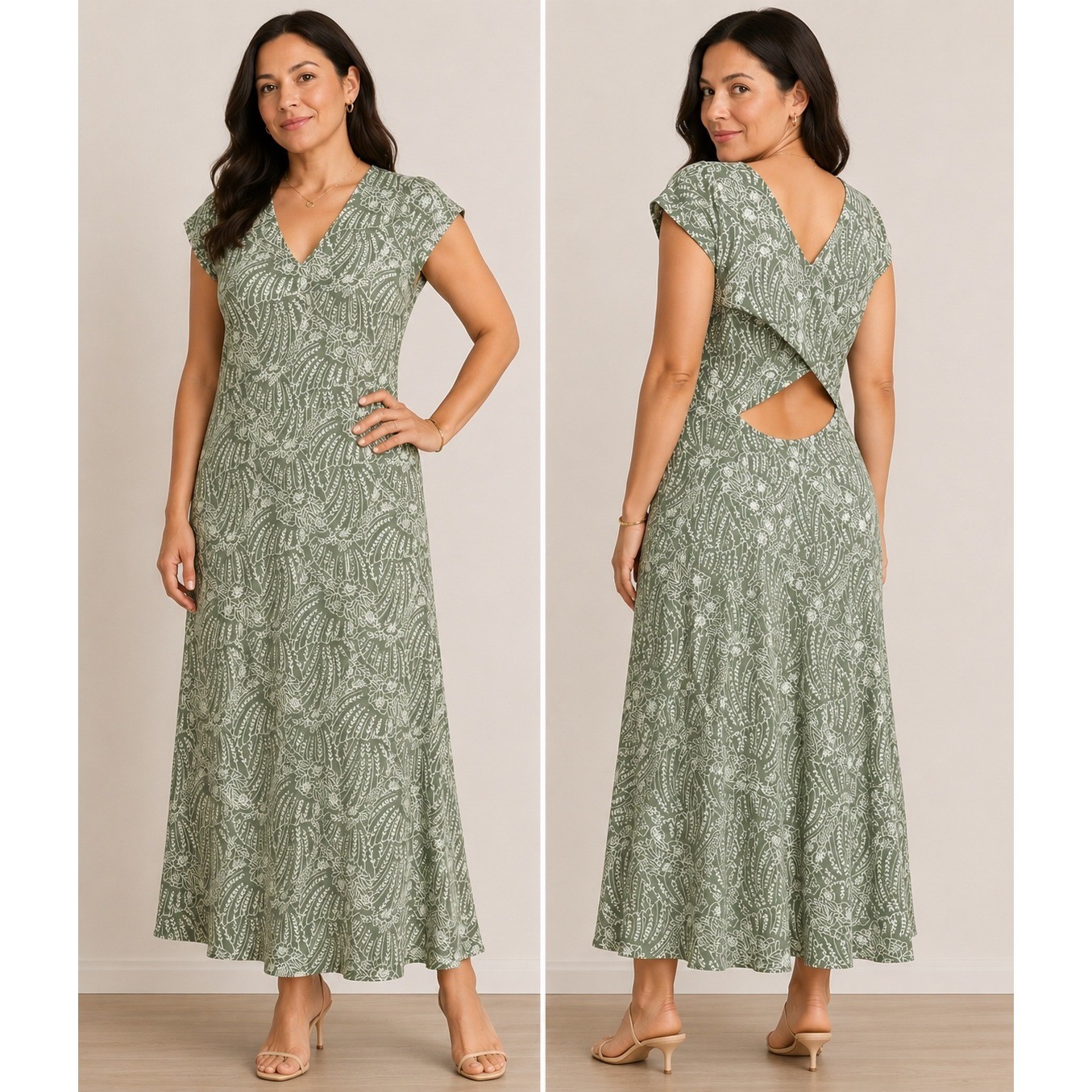 Pact Organic Cotton Cutout Back Maxi Dress Green Floral Botanical XXXL Plus Size