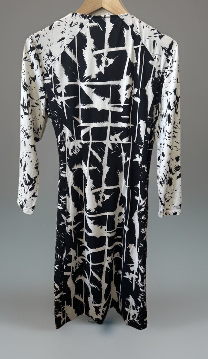 BCBGMAXAZRIA Small Adele Black Comb Printed Jersey Stretch Wrap Dress MSRP $198