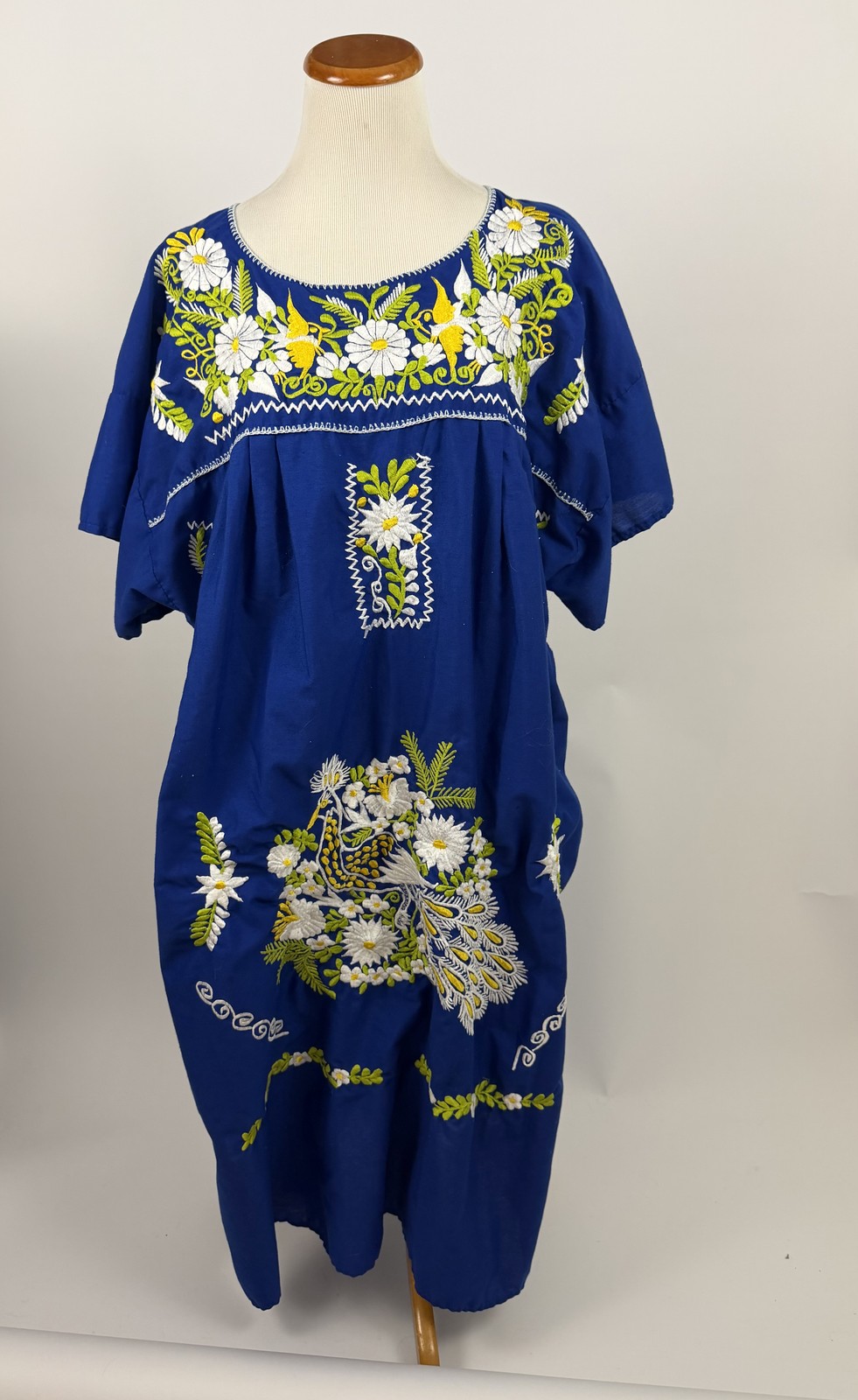 BLUE cotton embroidered Mexican peasant dress Women’s XXL