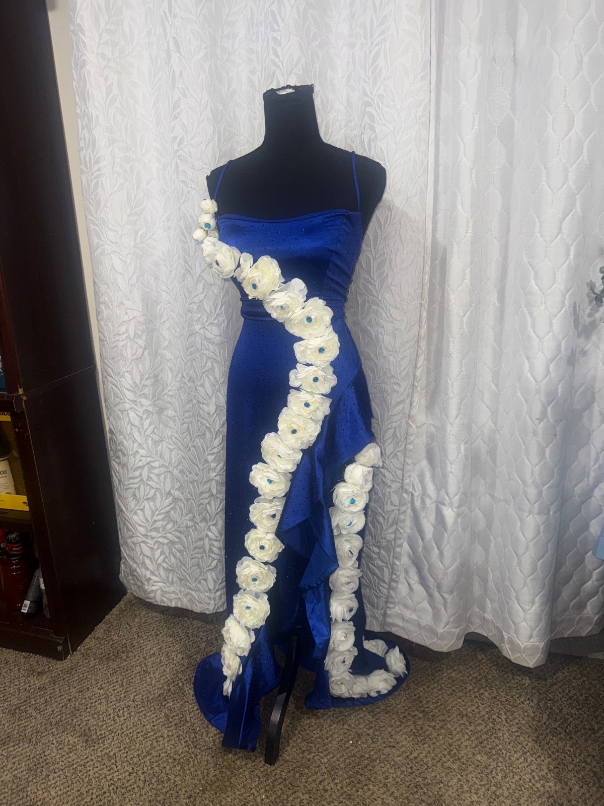 Crystal Doll Royal Blue Corset Prom Dress Size 11 Custom Floral Formal prom Gown