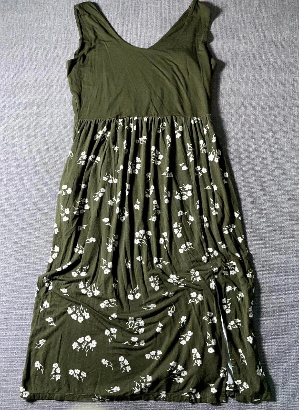 24/7 By Maurices Sheath Dress Women Large Green Floral Sleeveless Low Thigh Slit
