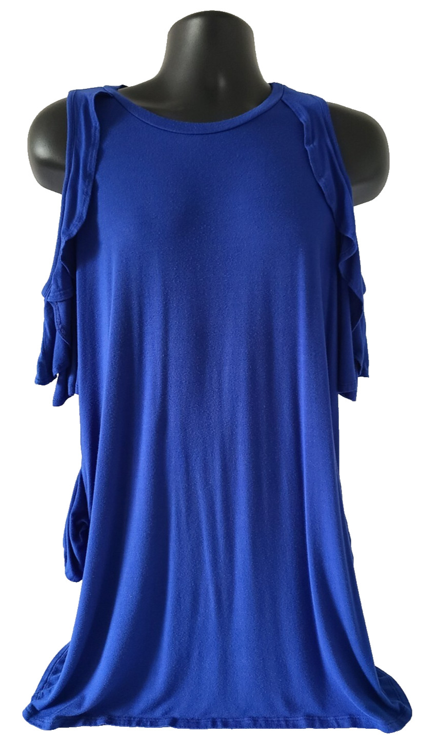 ACTING PRO Womens Cold Shoulder Shift Dress SIZE M Short Sleeve Crew Neck Blue
