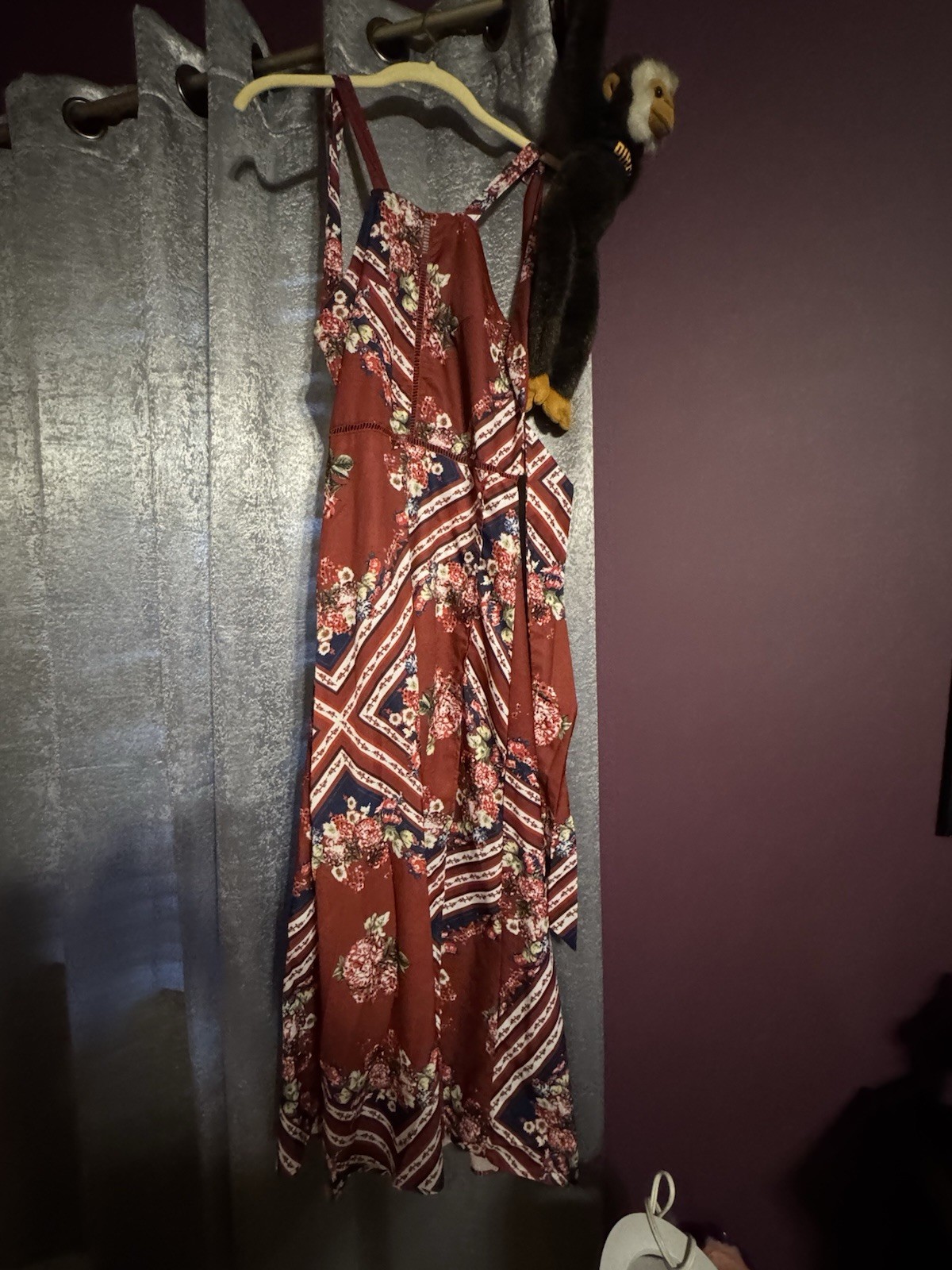 Burgundy Floral & Navy Patchwork Maxi Dress