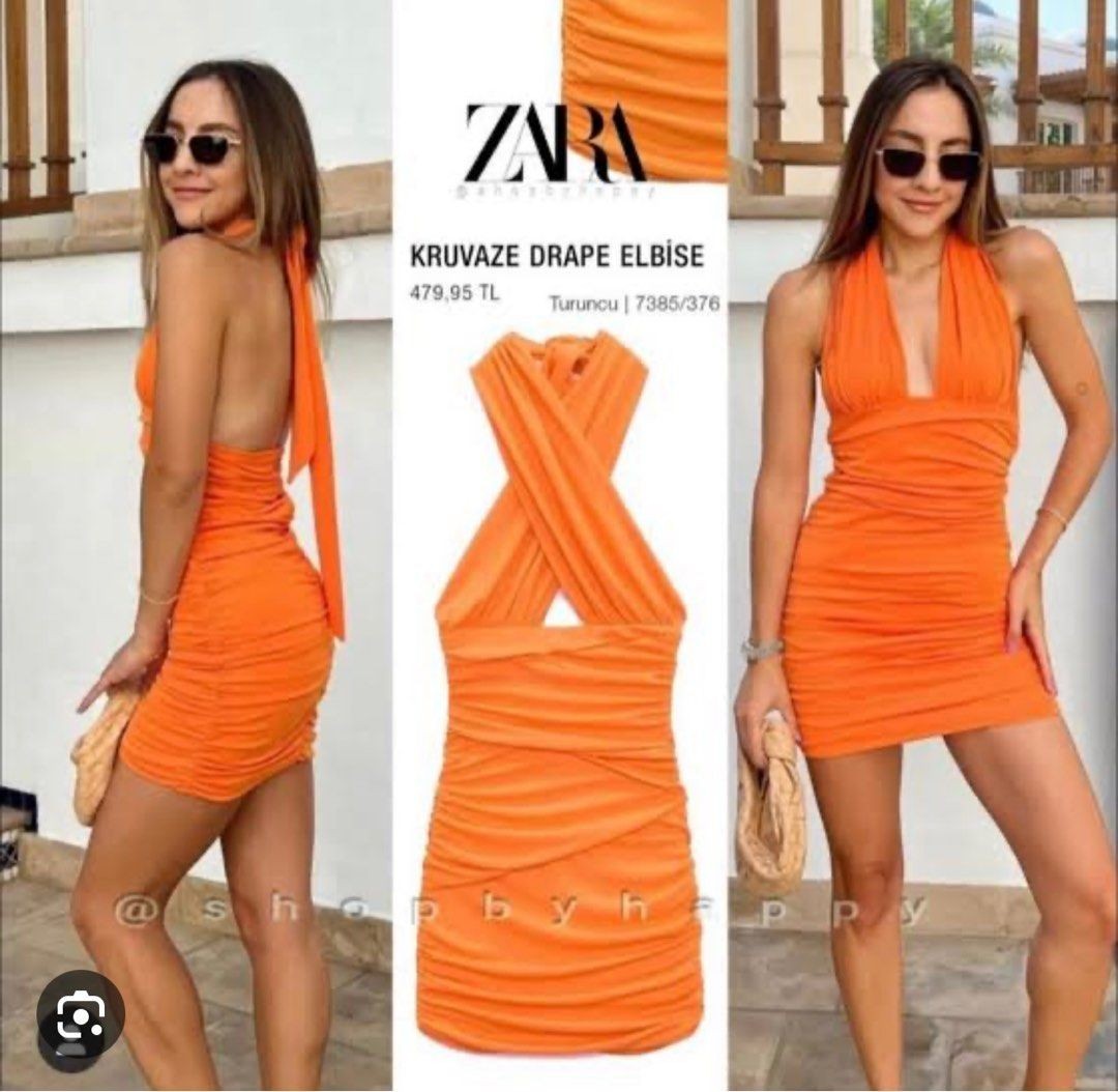 ZARA WOMEN’S HALTER MINI BRIGHT ORANGE COCKTAIL PARTY EVENING DATE DRESS NWT 🌸