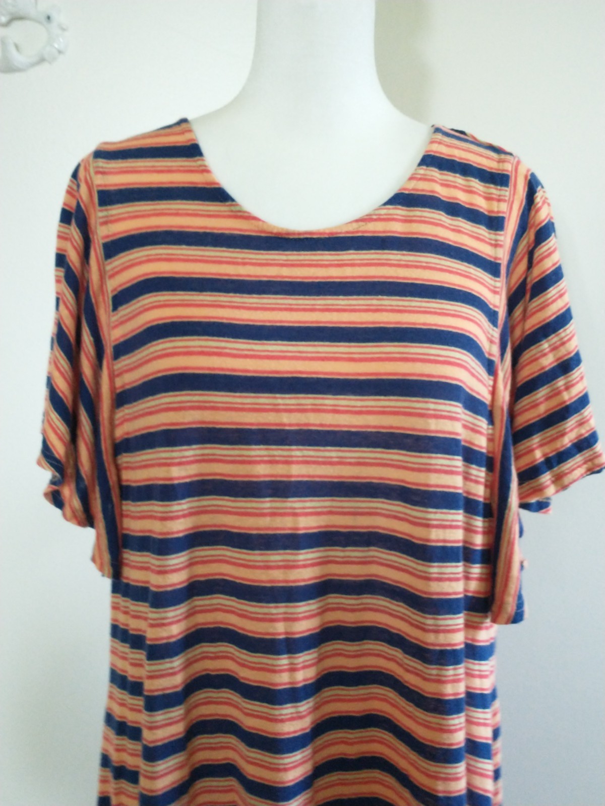 Modcloth Linen Striped Flutter Sleeve Swing Dress Women’s Plus 1X Retro Vintage