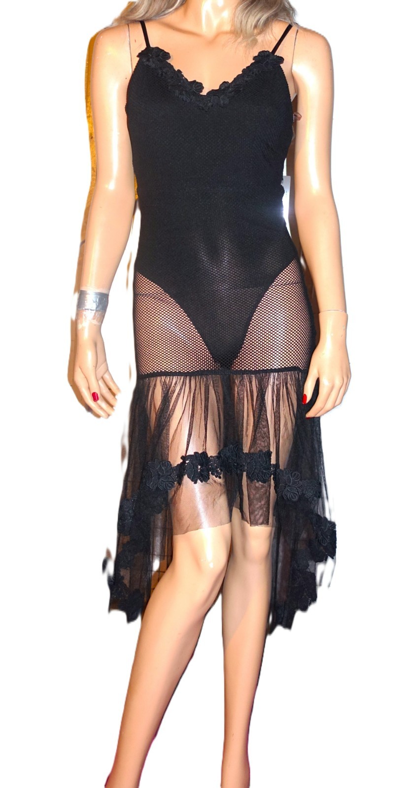 Nylon Apparel Black Mesh Lace Embroidered Dress S NWT