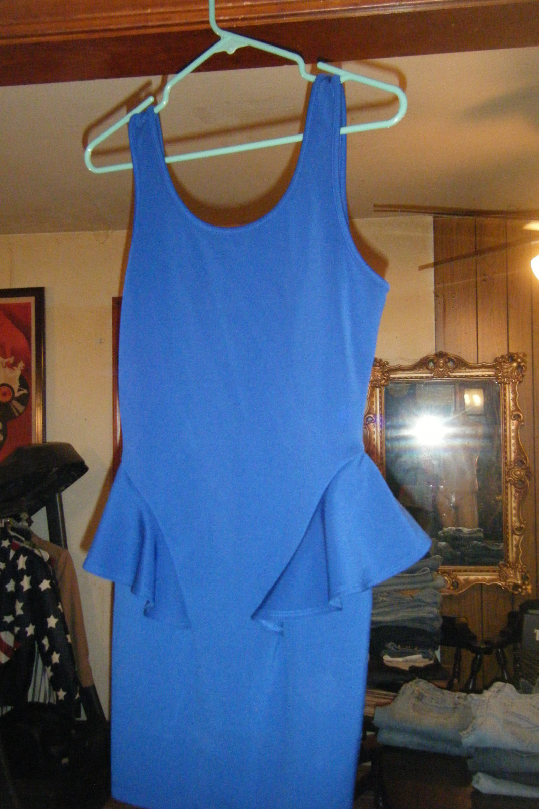 LIPSTICK Royal Blue MINI Wiggle DRESS Ruffled Hips Low Back Sleeveless size S