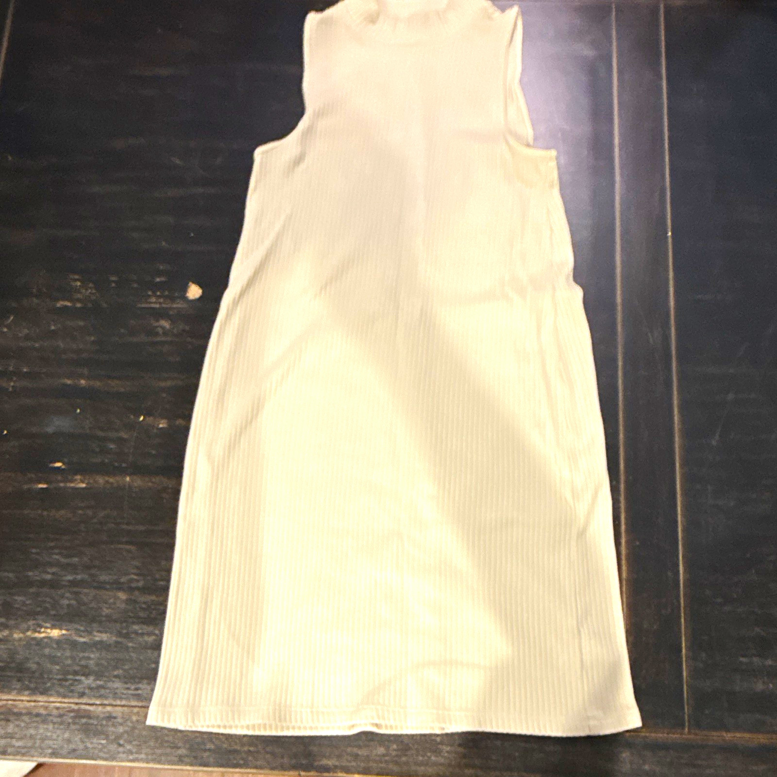 Old Navy Ivory Solid Ribbed Knit Tank Dress Scoop Neck Sleeveless Midi L