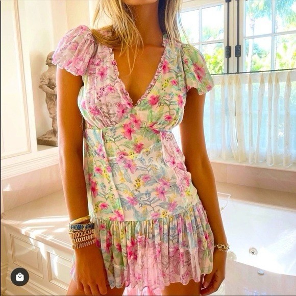 Love Shack Fancy Dress Mini Floral Patchwork size 10