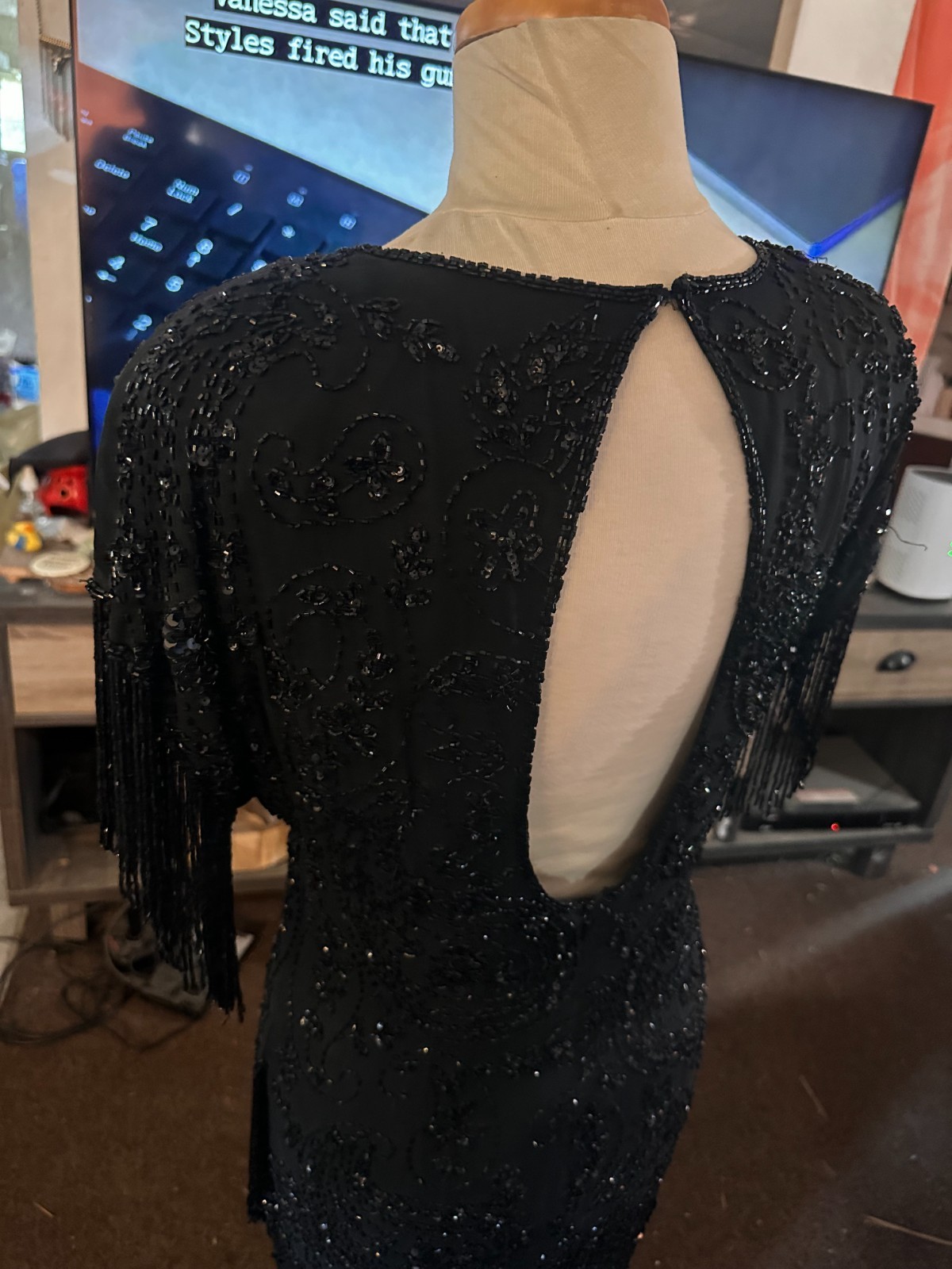 Vintage Women’s Black Sequin Beaded Cocktail Dress Evening Formal Silk XS/S