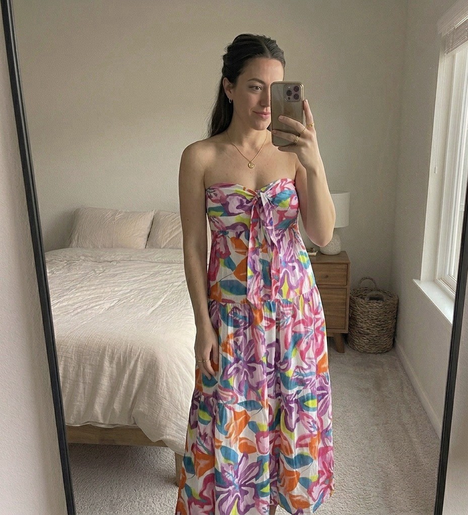 Kenny Flowers Tropical Floral Print Strapless The Kona Bandeau Maxi Dress XS
