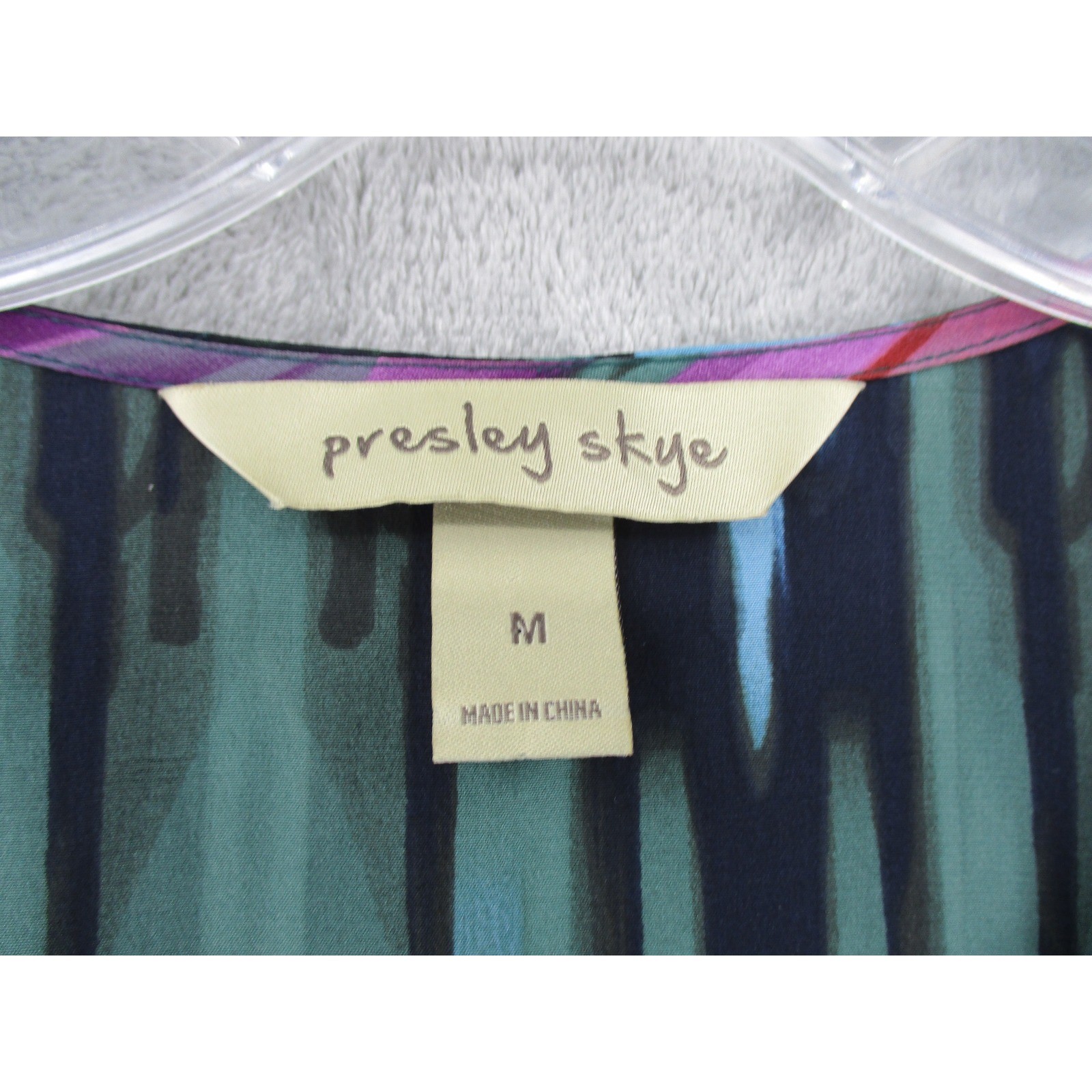Presley Skye Dress Womens Medium Silk Abstract Belted Lightweight Boho Pockets